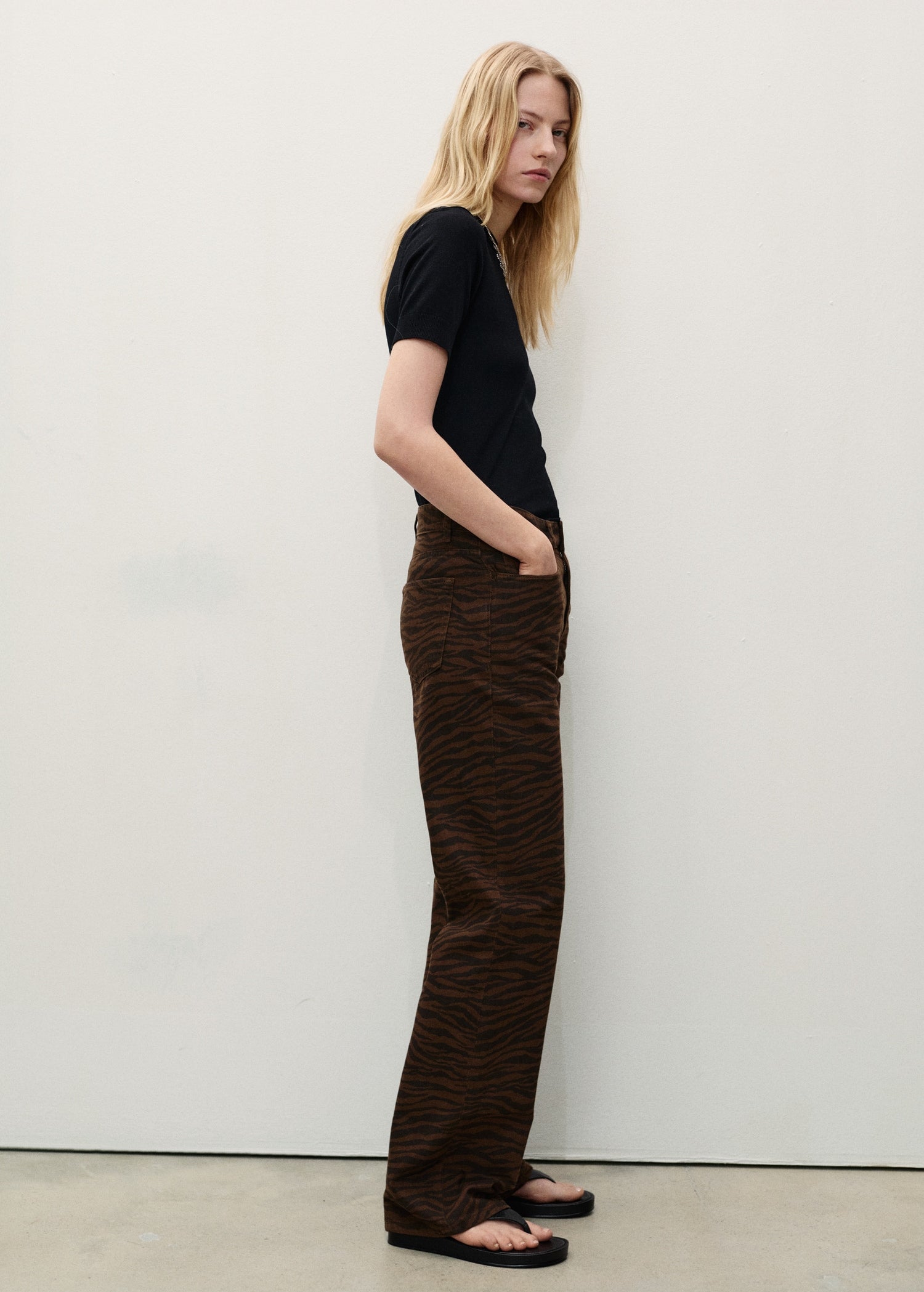 MANGO - Zebra-print straight-fit jeans chocolate - 14 - Woman