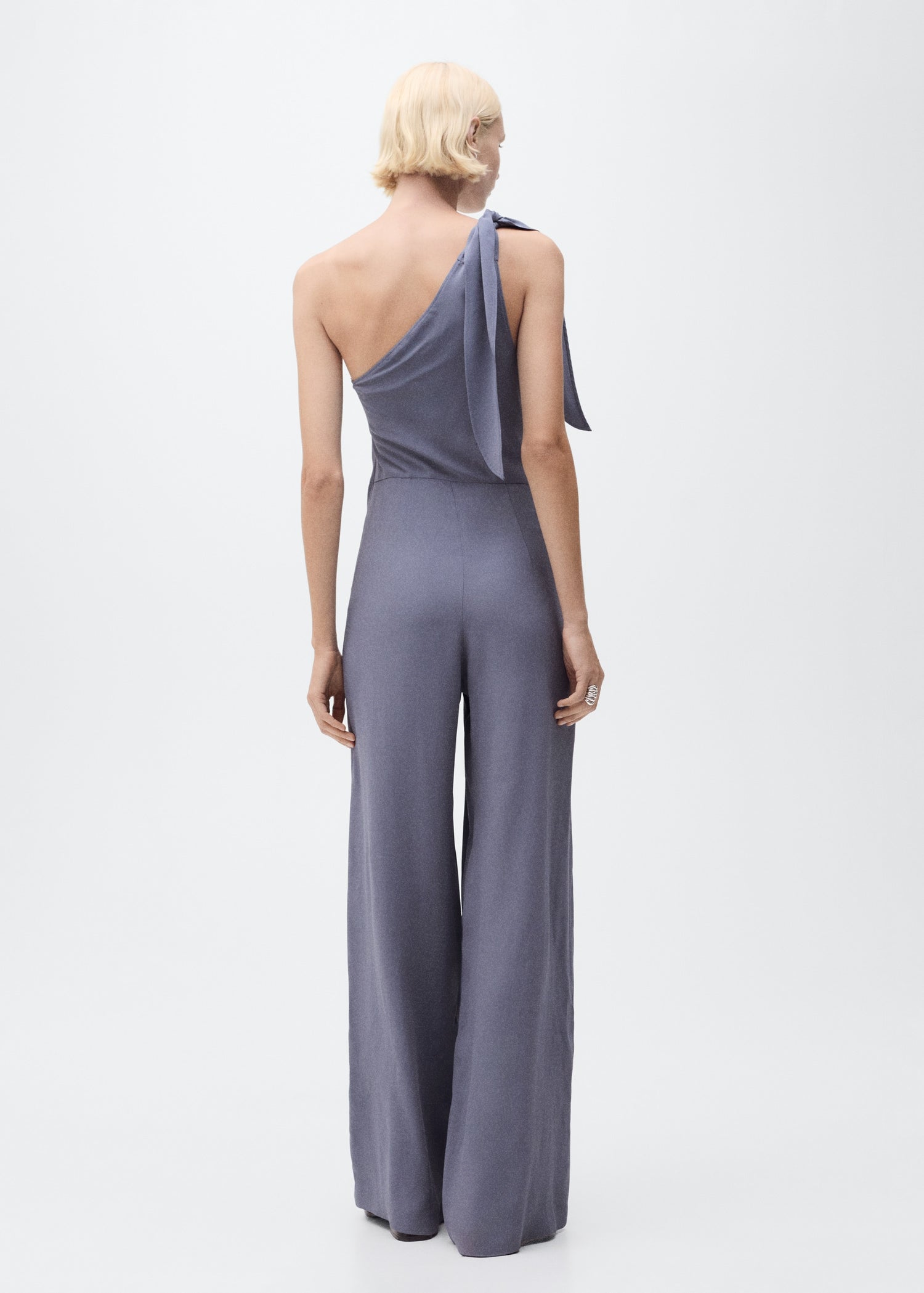 MANGO - Asymmetrical satin jumpsuit with bow charcoal - L - Woman