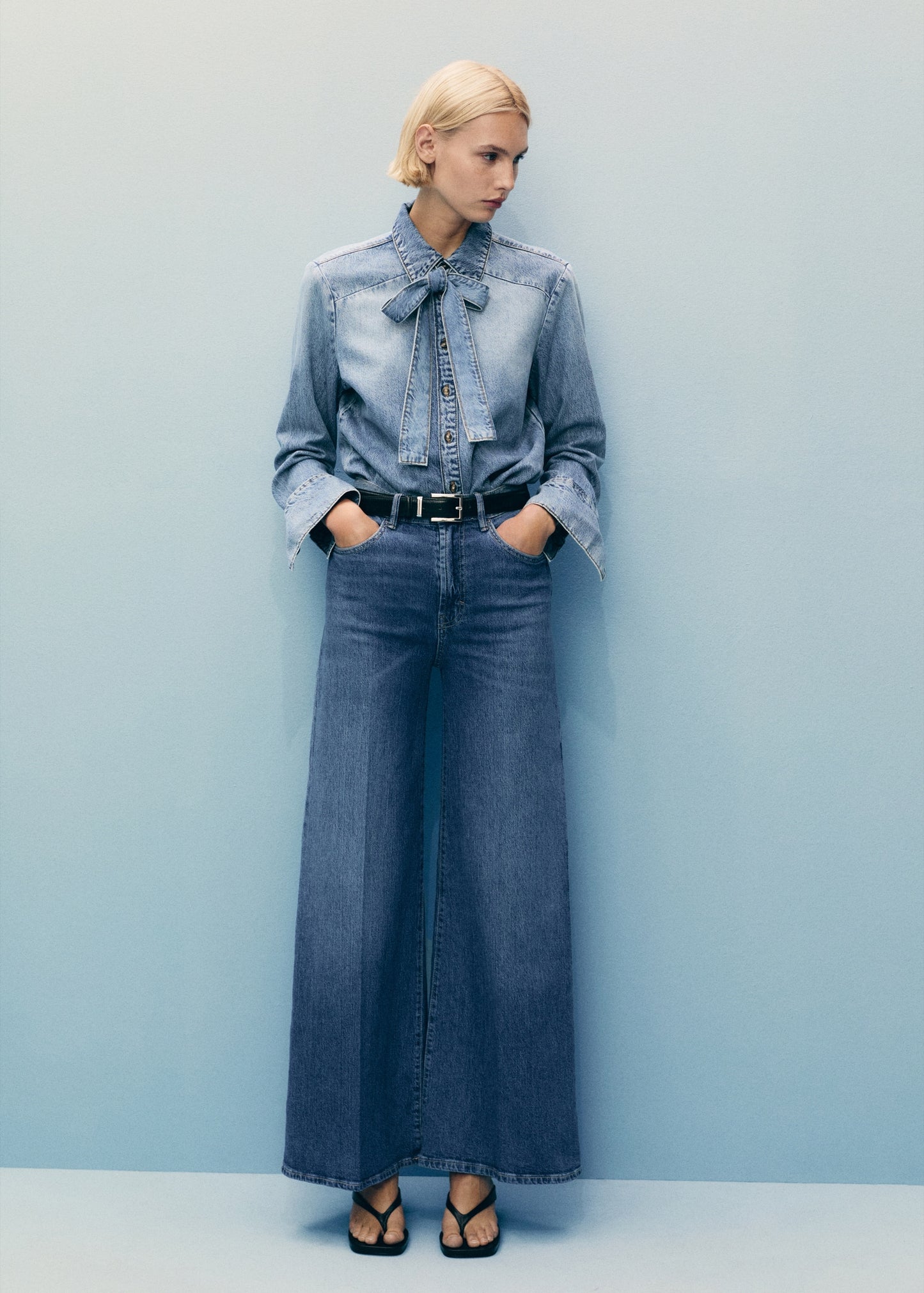 MANGO - High-rise wideleg jeans medium blue - 2 - Woman