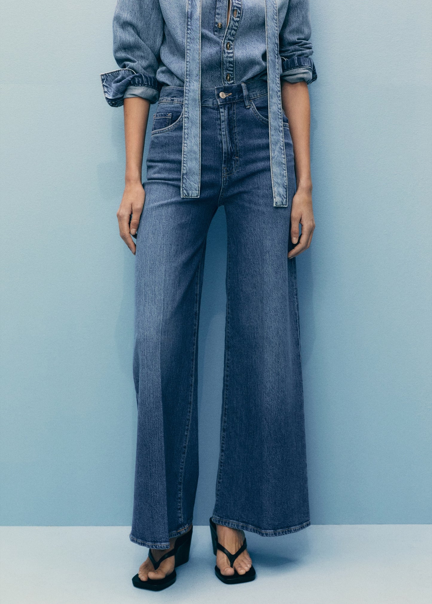 MANGO - High-rise wideleg jeans medium blue - 2 - Woman