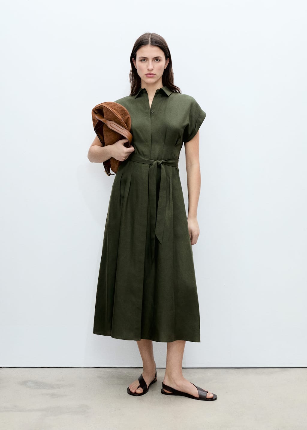 MANGO - Linen and lyocell-blend shirt dress with belt khaki - 4 - Woman