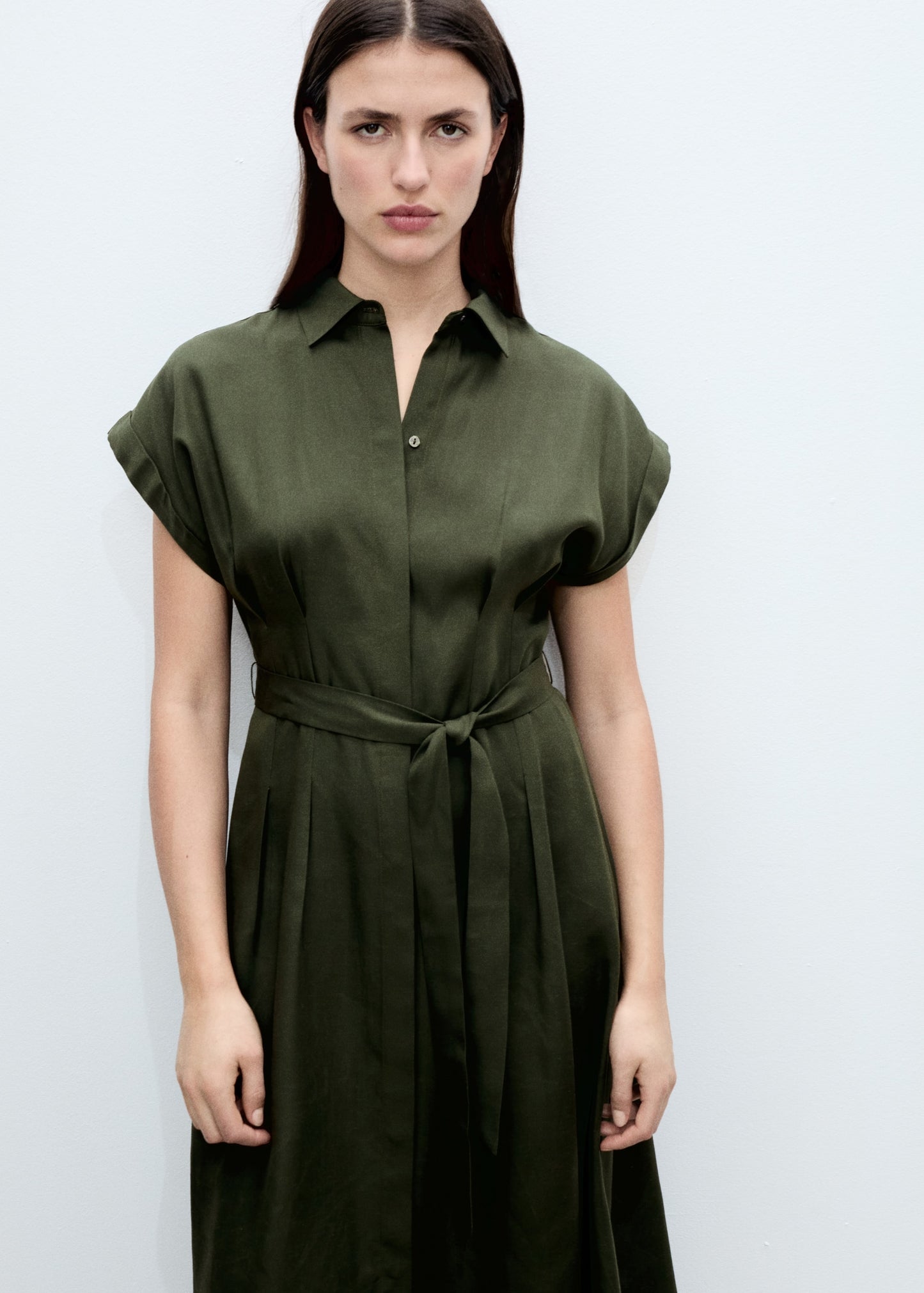 MANGO - Linen and lyocell-blend shirt dress with belt khaki - 4 - Woman