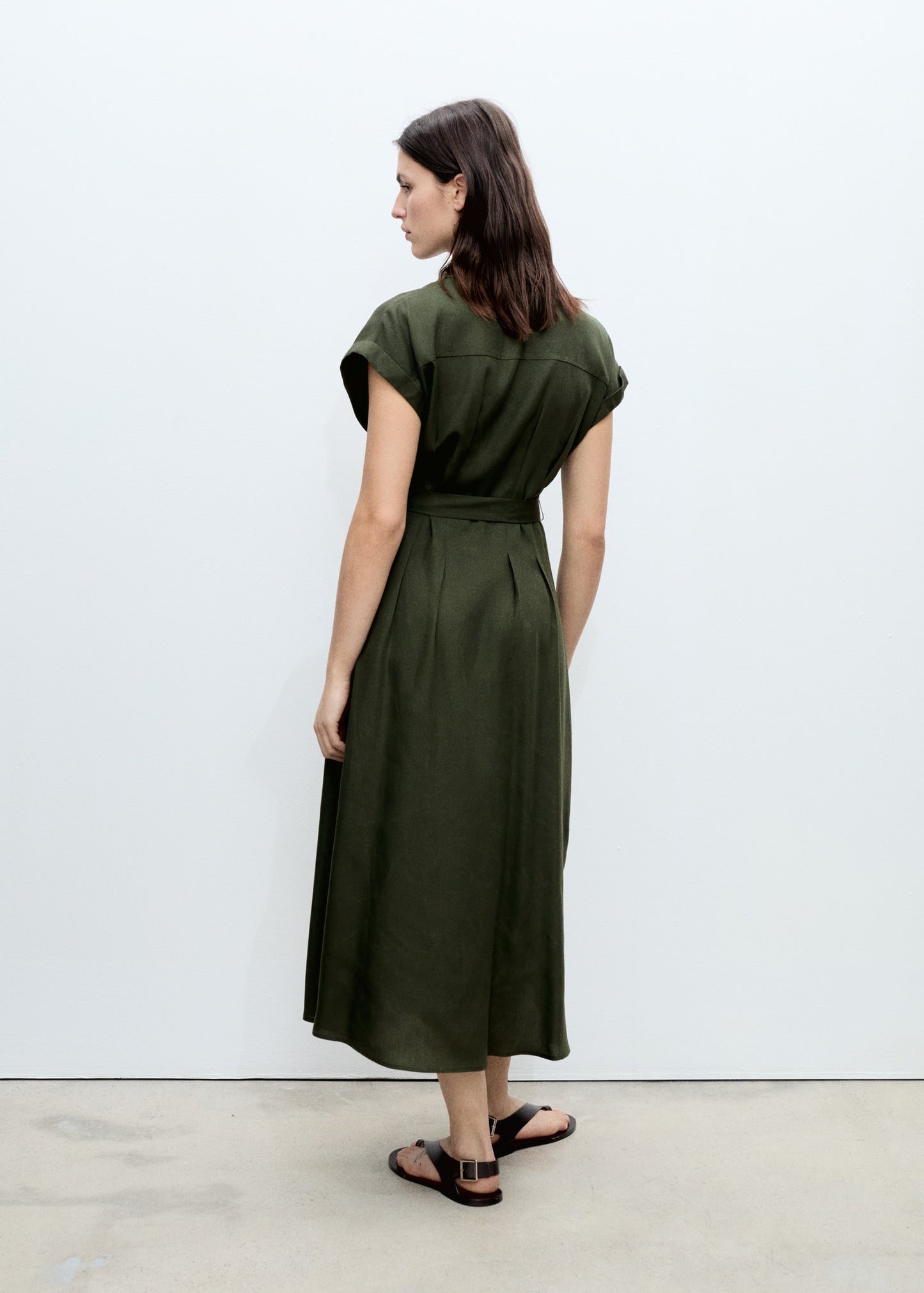 MANGO - Linen and lyocell-blend shirt dress with belt khaki - 4 - Woman