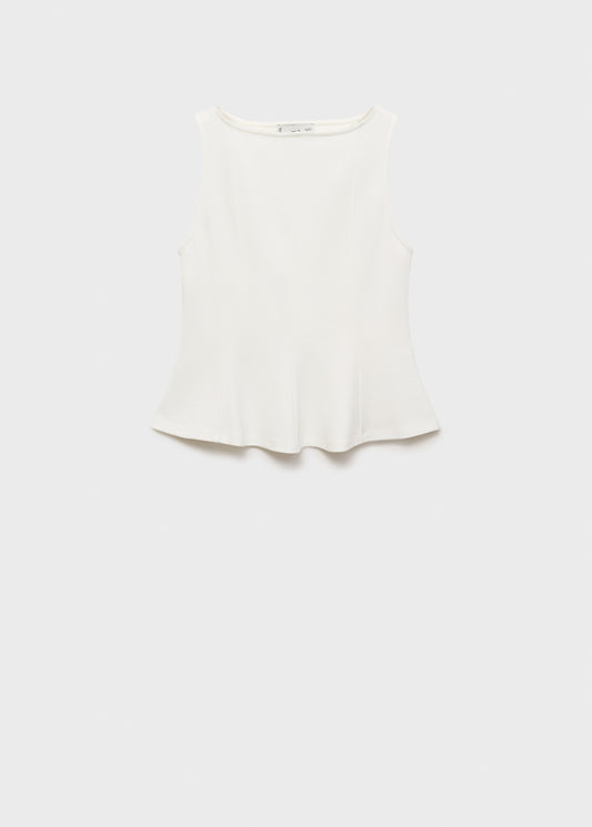 MANGO - A-line boat-neck top white - XS - Woman