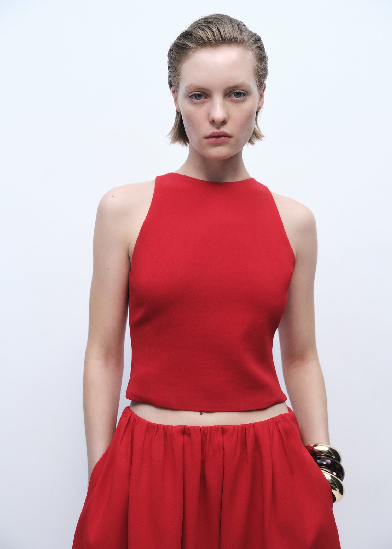 MANGO - Crop top with bow on the back red - XXS - Woman