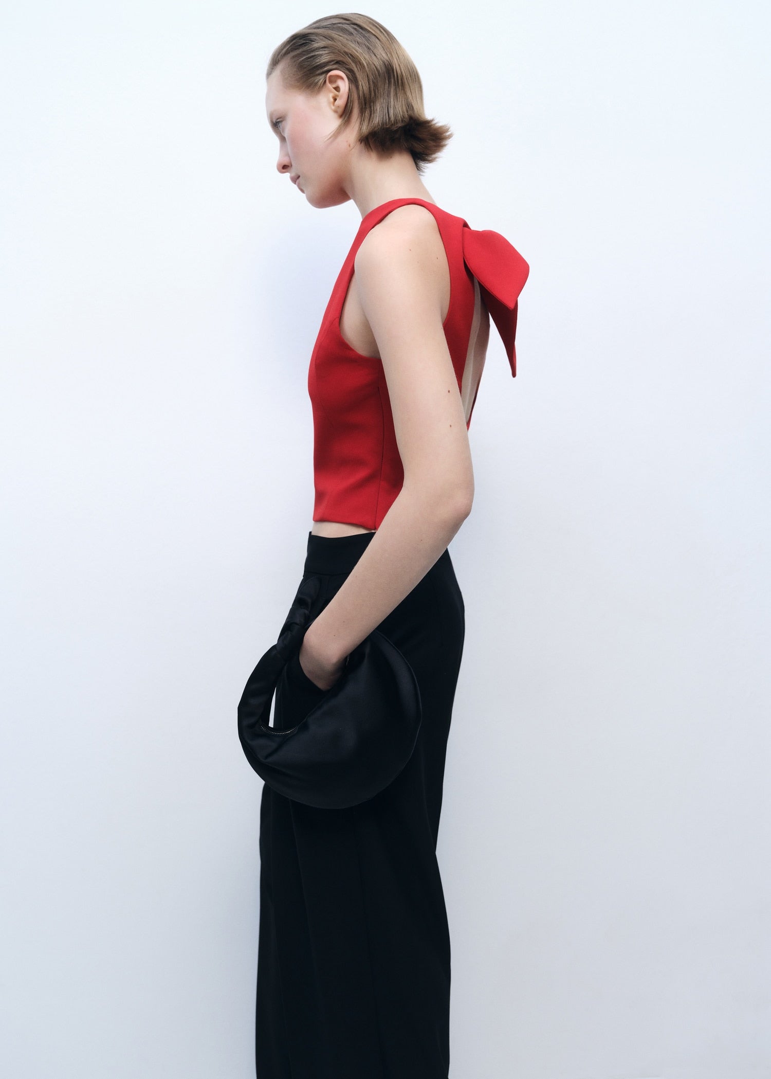 MANGO - Crop top with bow on the back red - XXS - Woman