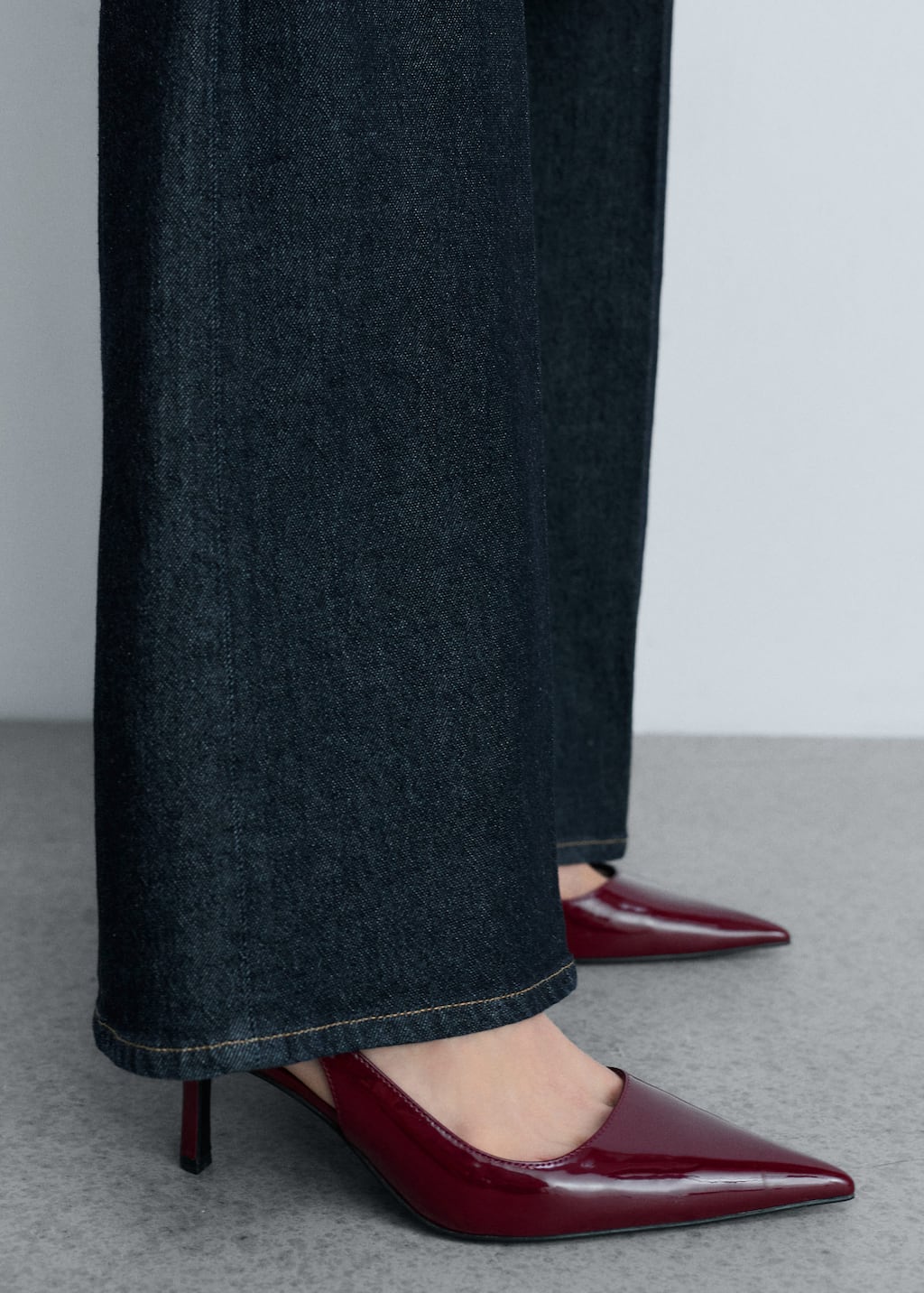 MANGO - Pointed shoes with patent leather effect burgundy - 9½ - Woman