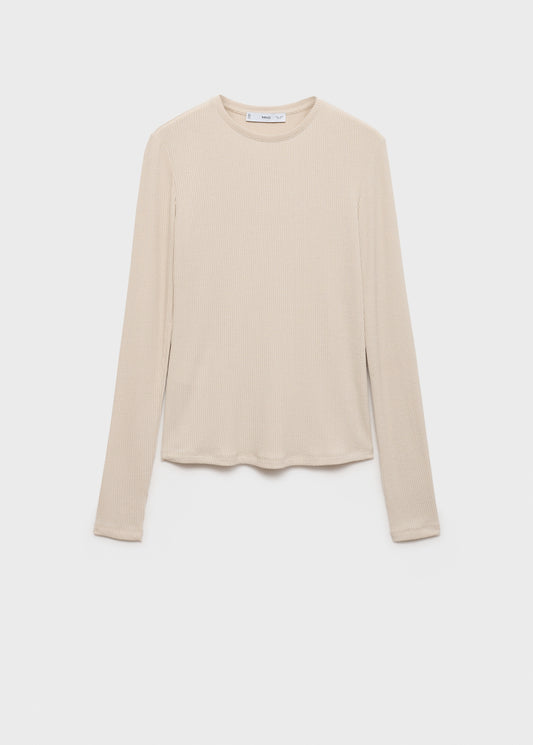 MANGO - Ribbed knit t-shirt sand - XS - Woman