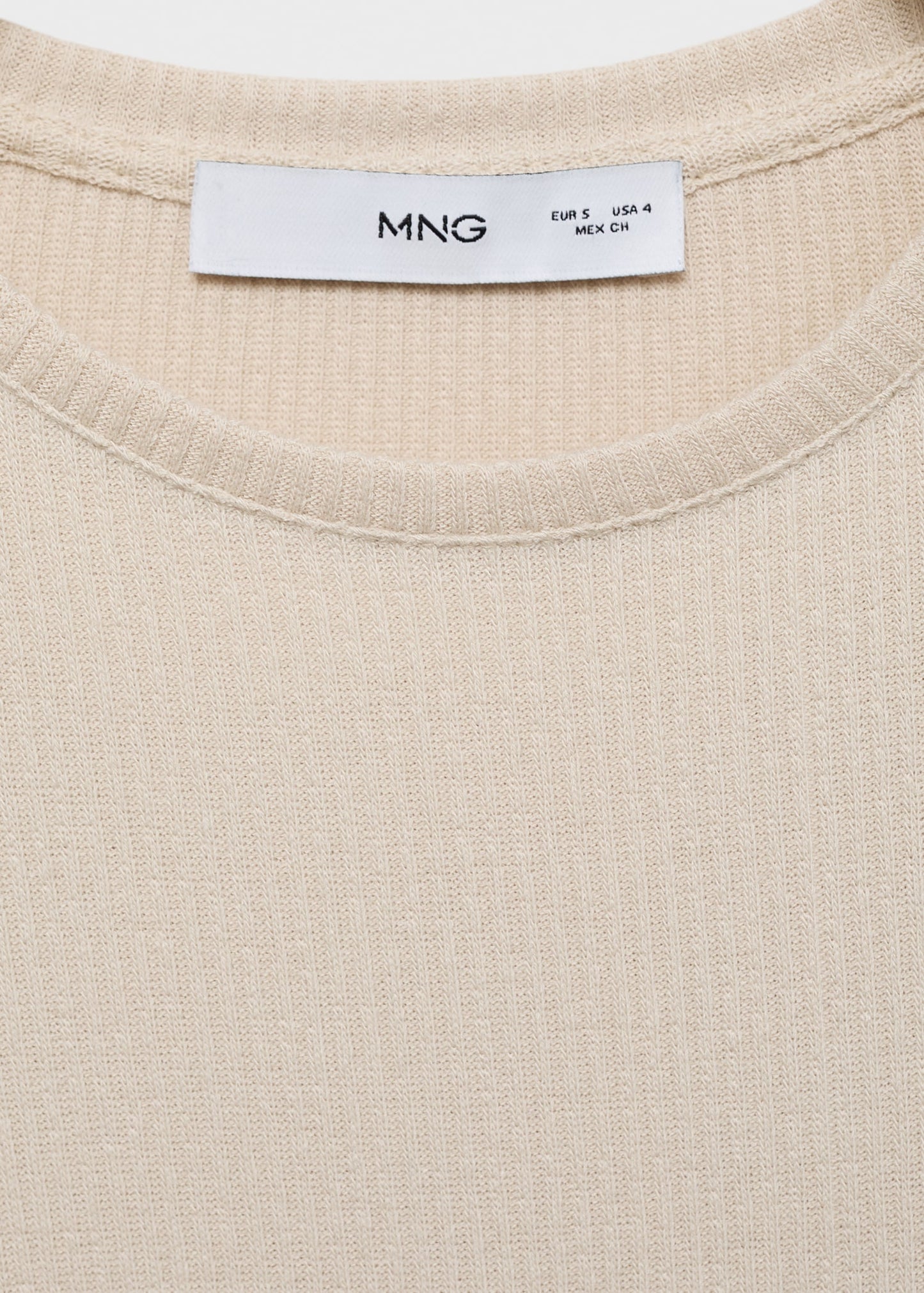 MANGO - Ribbed knit t-shirt sand - XS - Woman