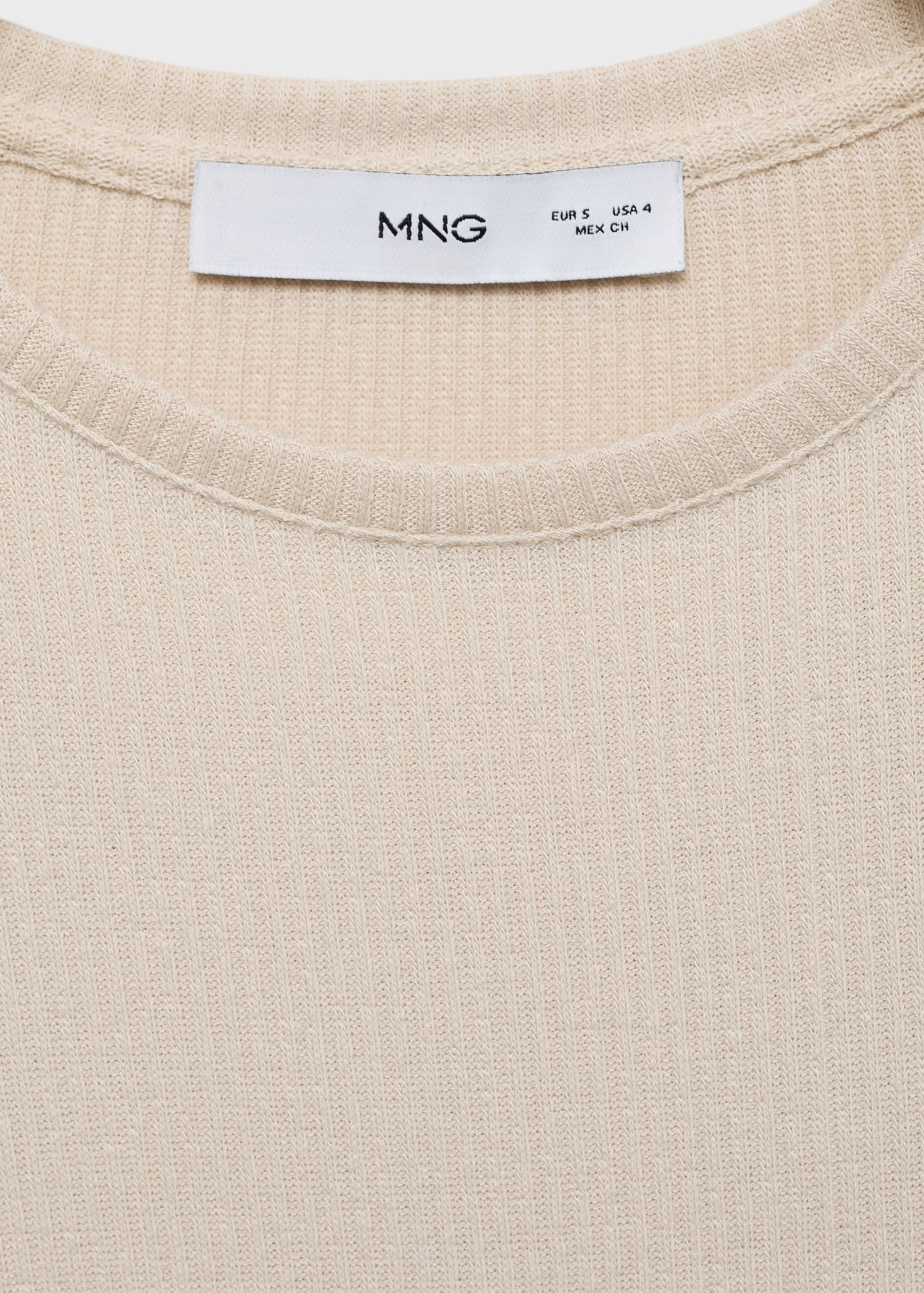 MANGO - Ribbed knit t-shirt sand - XS - Woman