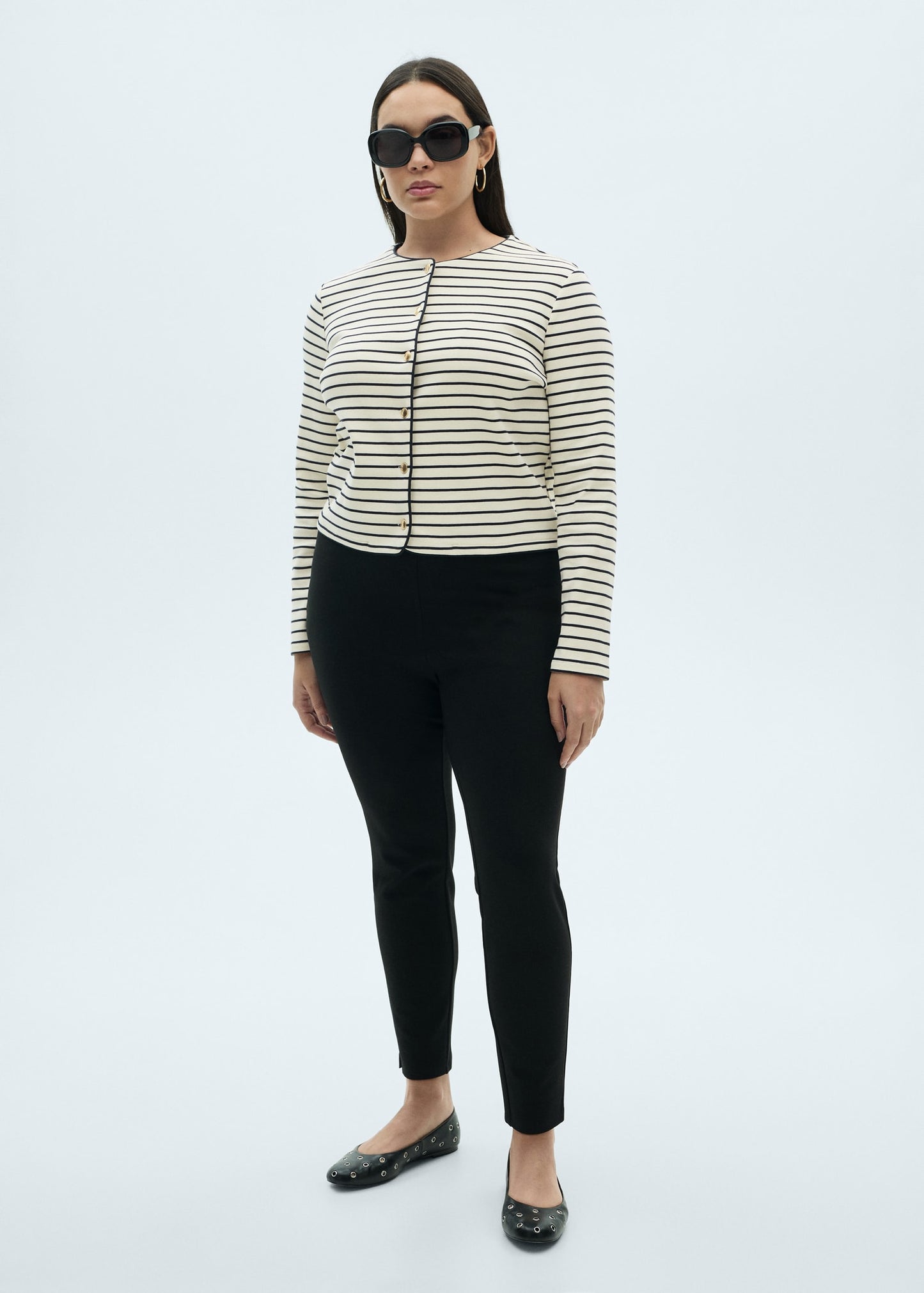 MANGO - Stripped knit cardigan ecru - S - Woman