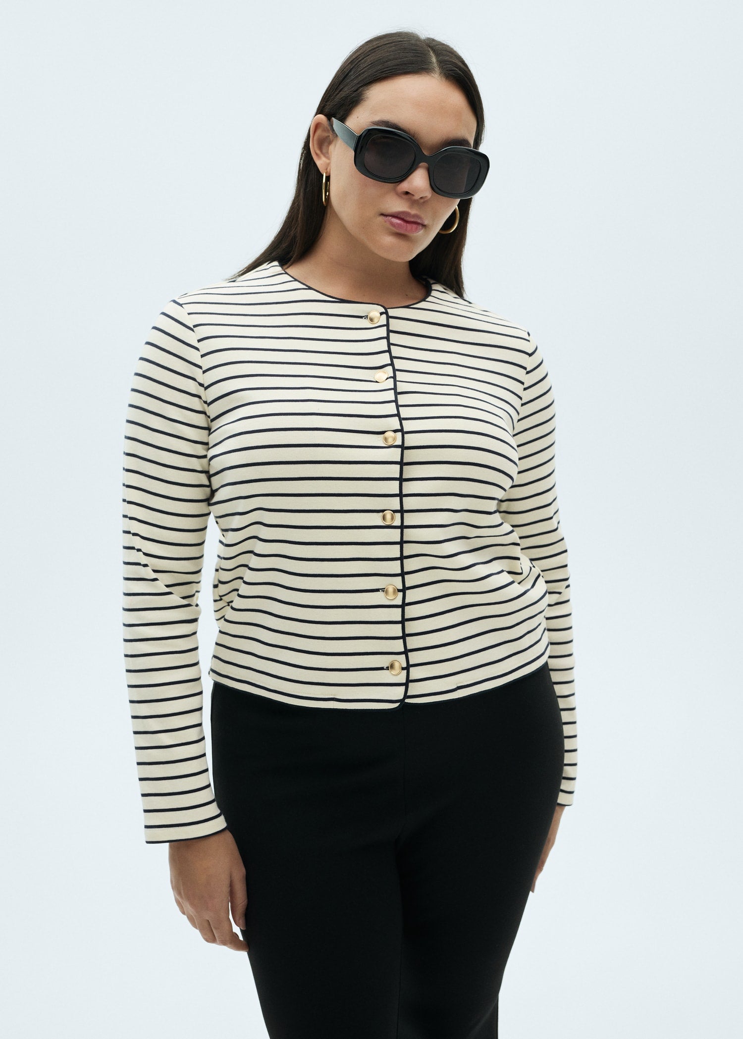 MANGO - Stripped knit cardigan ecru - S - Woman