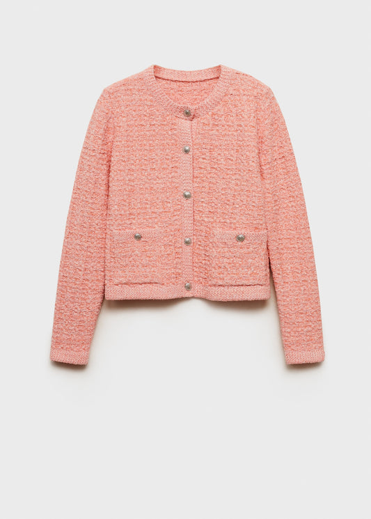 MANGO - Tweed-effect jacket with jewel buttons pastel pink - S - Woman