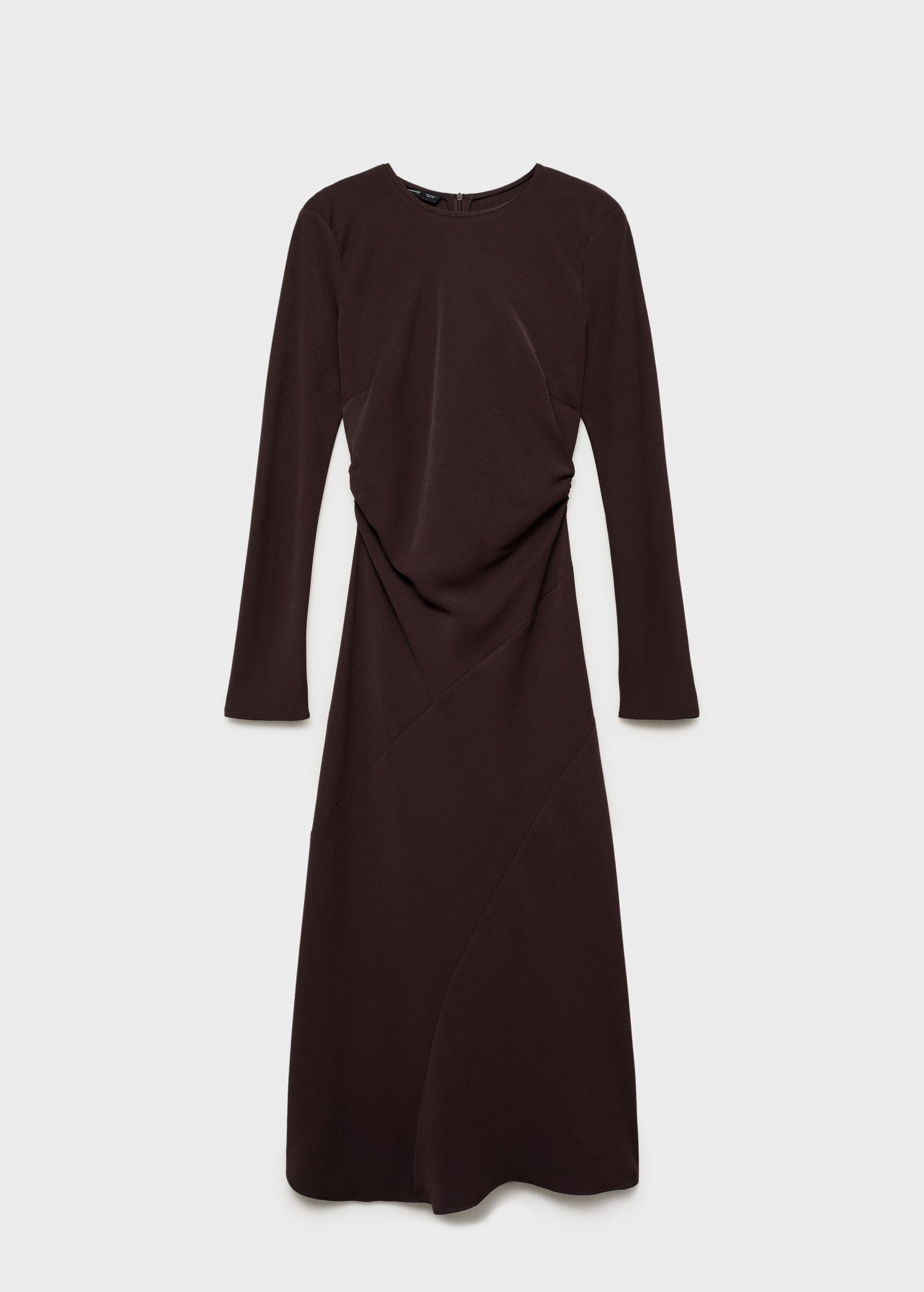 MANGO - Midi-dress with draped waist brown - 6 - Woman