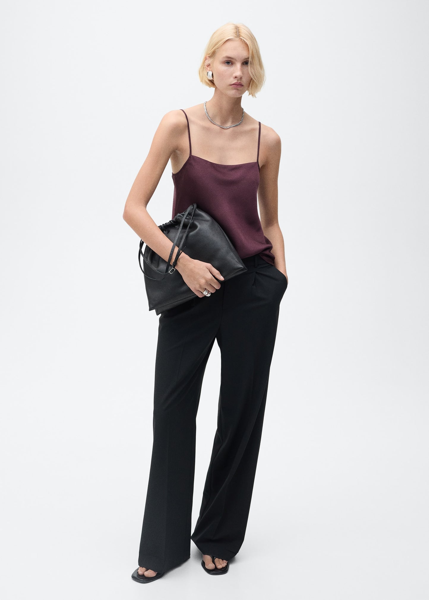 MANGO - Satin top with thin straps wine - S - Woman