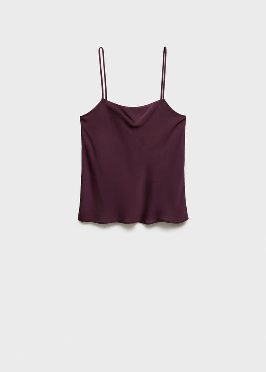 MANGO - Satin top with thin straps wine - S - Woman