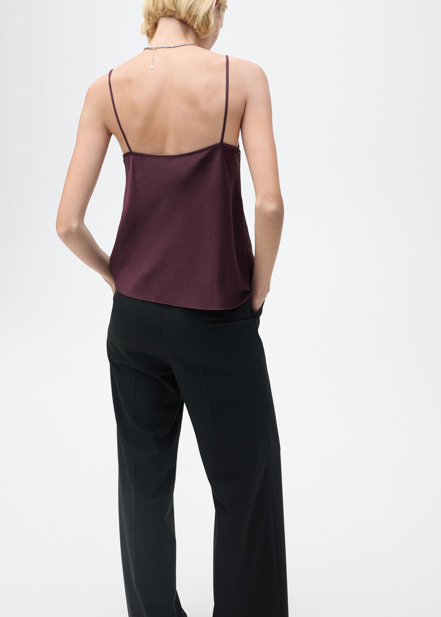 MANGO - Satin top with thin straps wine - S - Woman