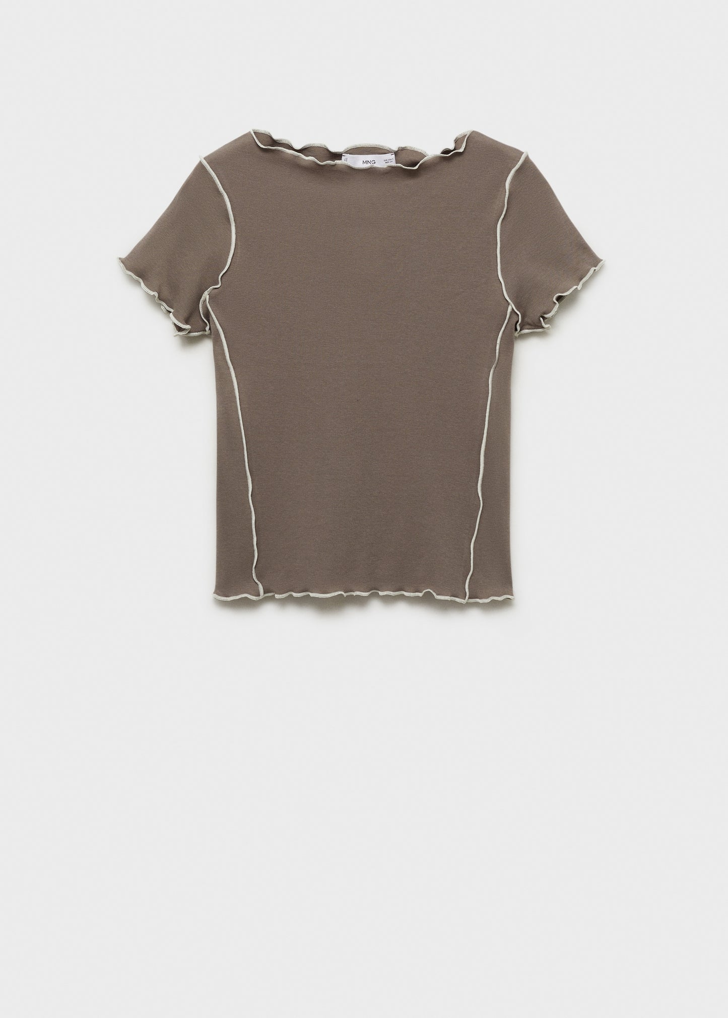 MANGO - Crop top t-shirt with contrasting trim medium brown - M - Woman