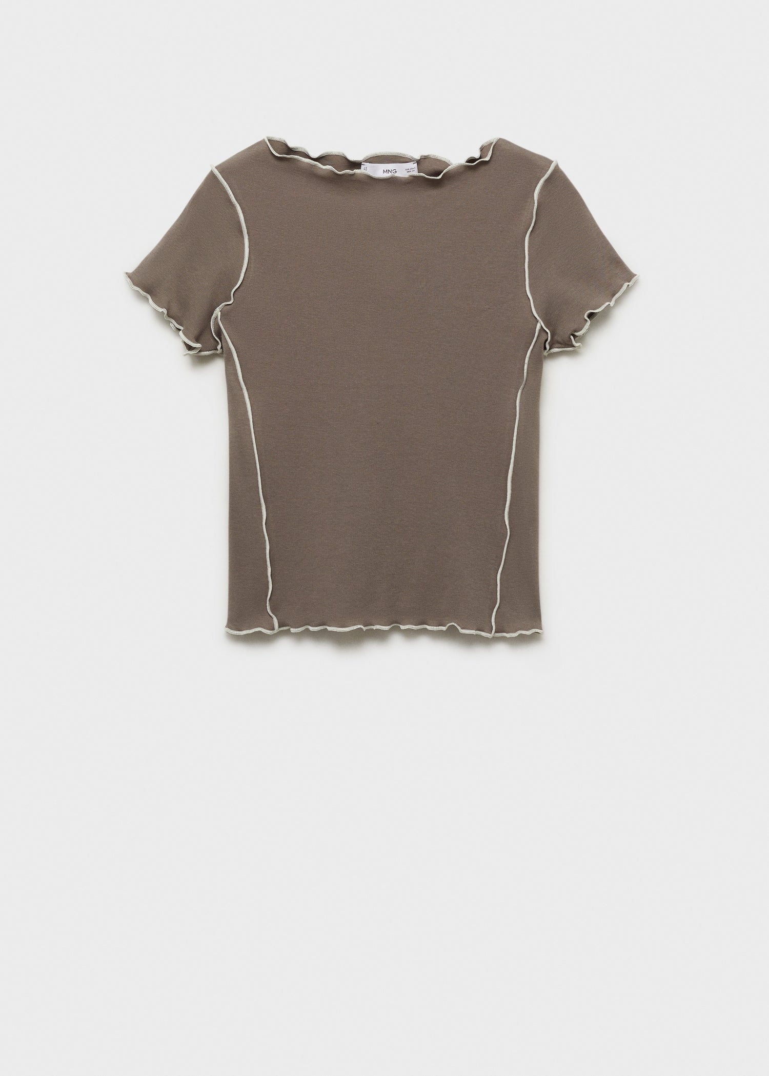 MANGO - Crop top t-shirt with contrasting trim medium brown - M - Woman