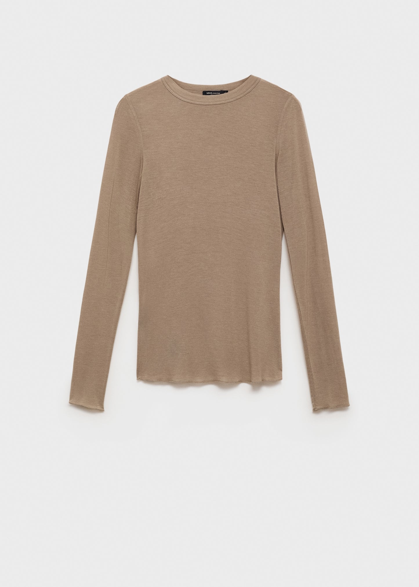 MANGO - Long-sleeved wool-blend t-shirt light/pastel brown - M - Woman