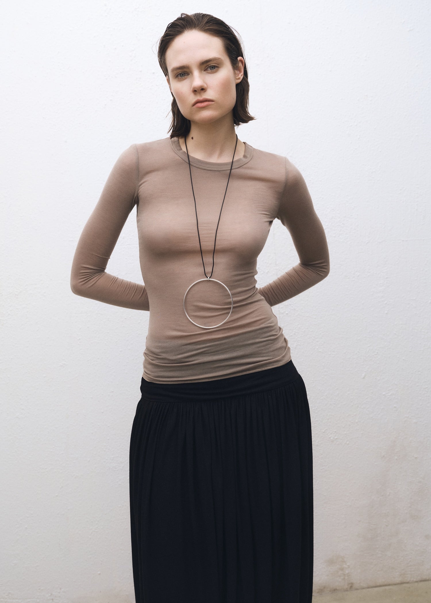 MANGO - Long-sleeved wool-blend t-shirt light/pastel brown - M - Woman