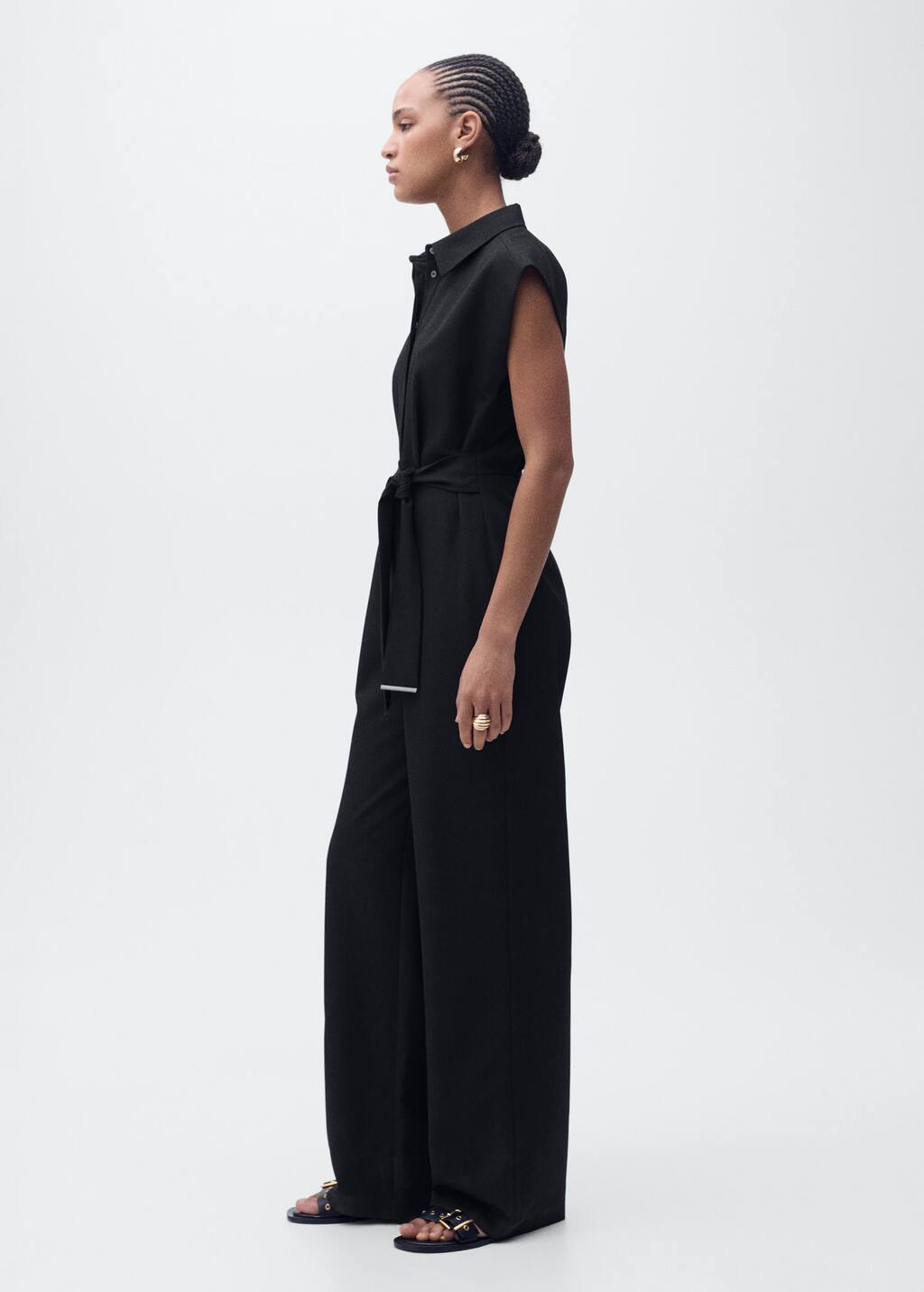 MANGO - Straight-fit jumpsuit with belt black - S - Woman