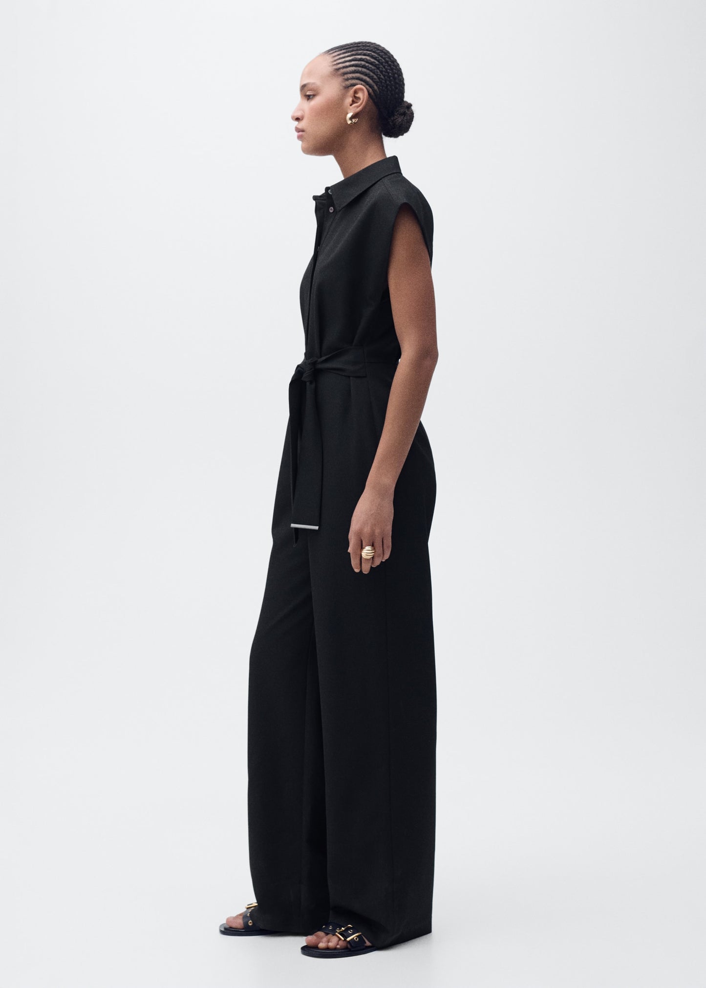 MANGO - Straight-fit jumpsuit with belt black - S - Woman