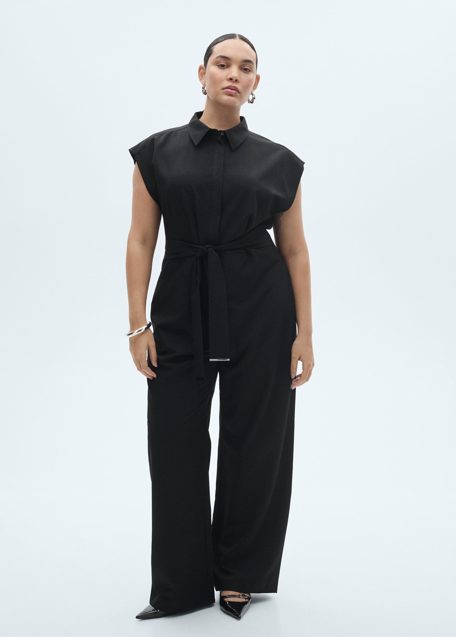 MANGO - Straight-fit jumpsuit with belt black - S - Woman