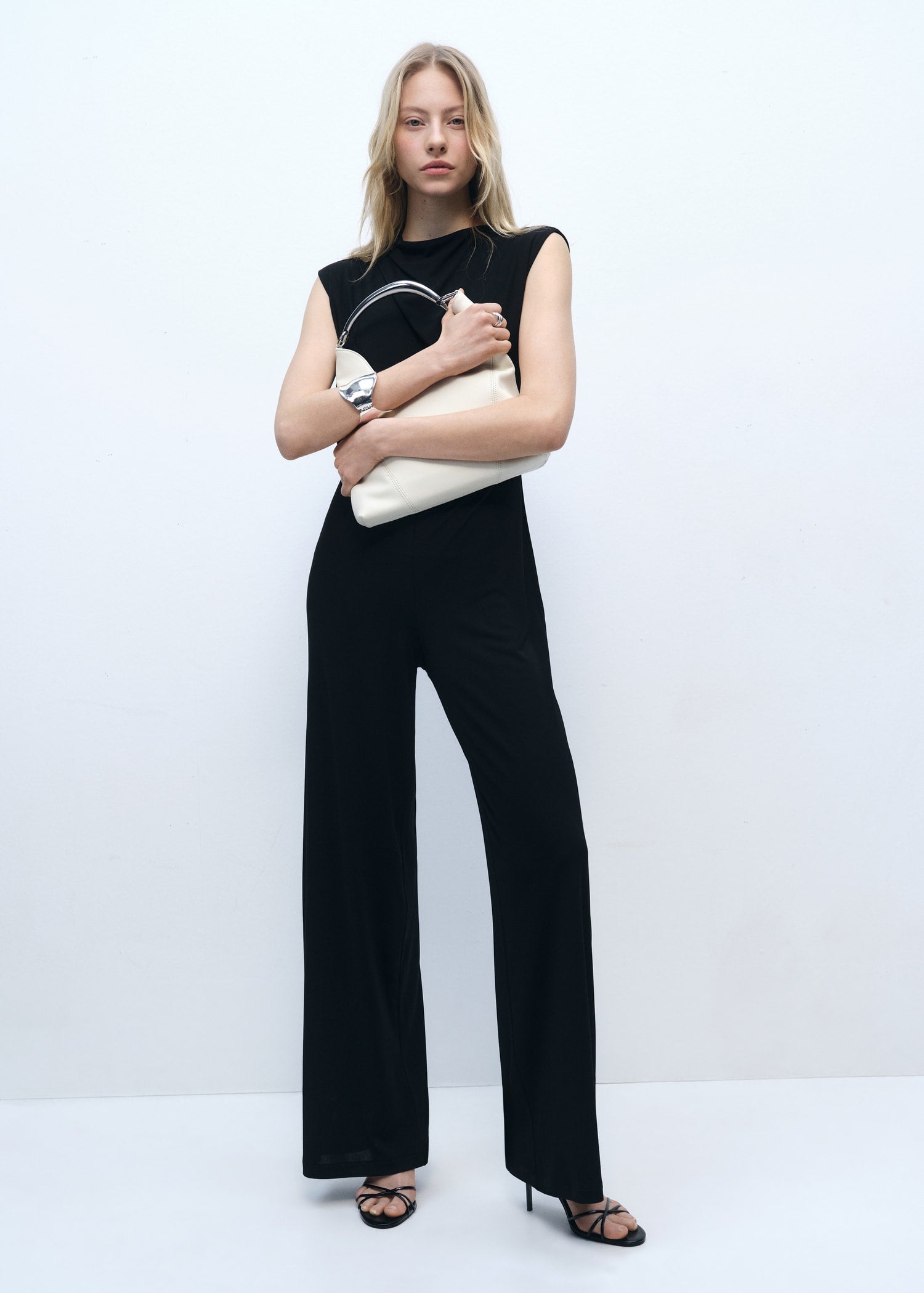 MANGO - Straight-fit jumpsuit with draped neckline black - L - Woman