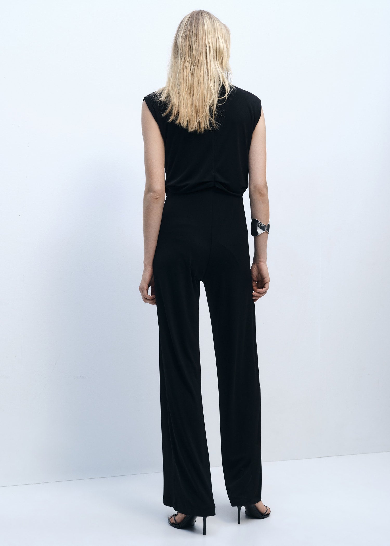 MANGO - Straight-fit jumpsuit with draped neckline black - L - Woman