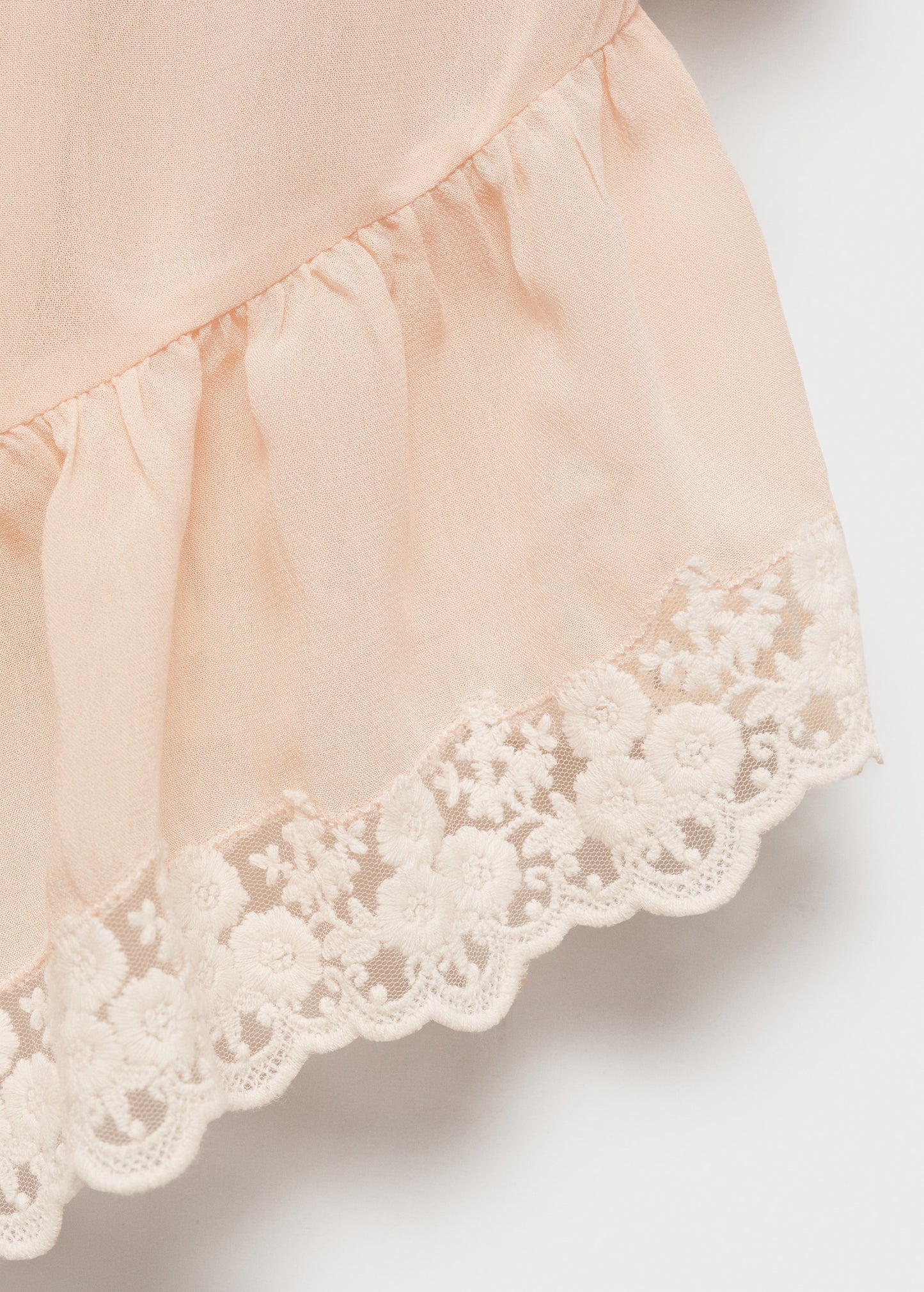 MANGO - Ruffle top with lace detail pastel pink - L - Woman