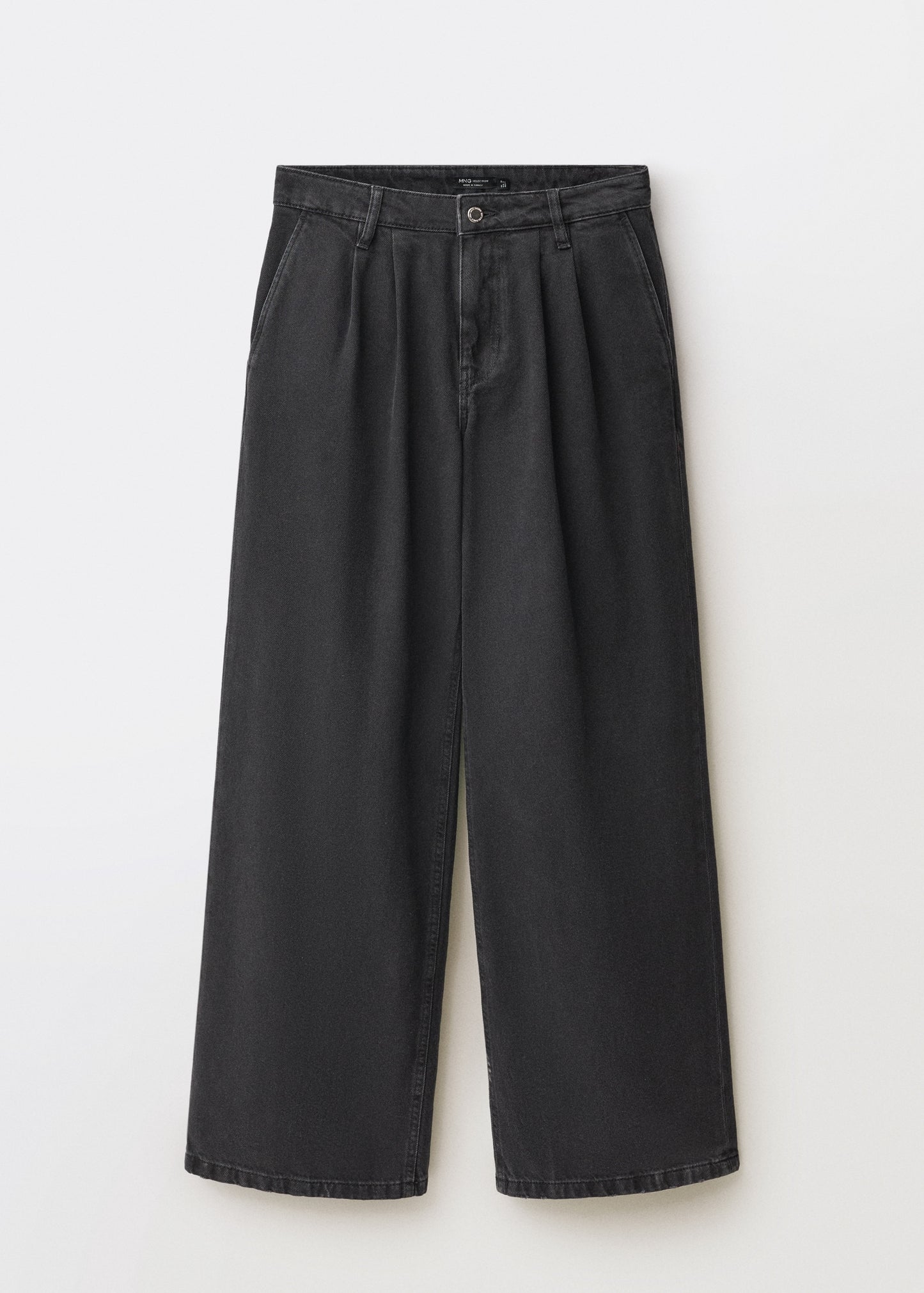 MANGO - Wideleg pleated jeans black denim - 12 - Woman