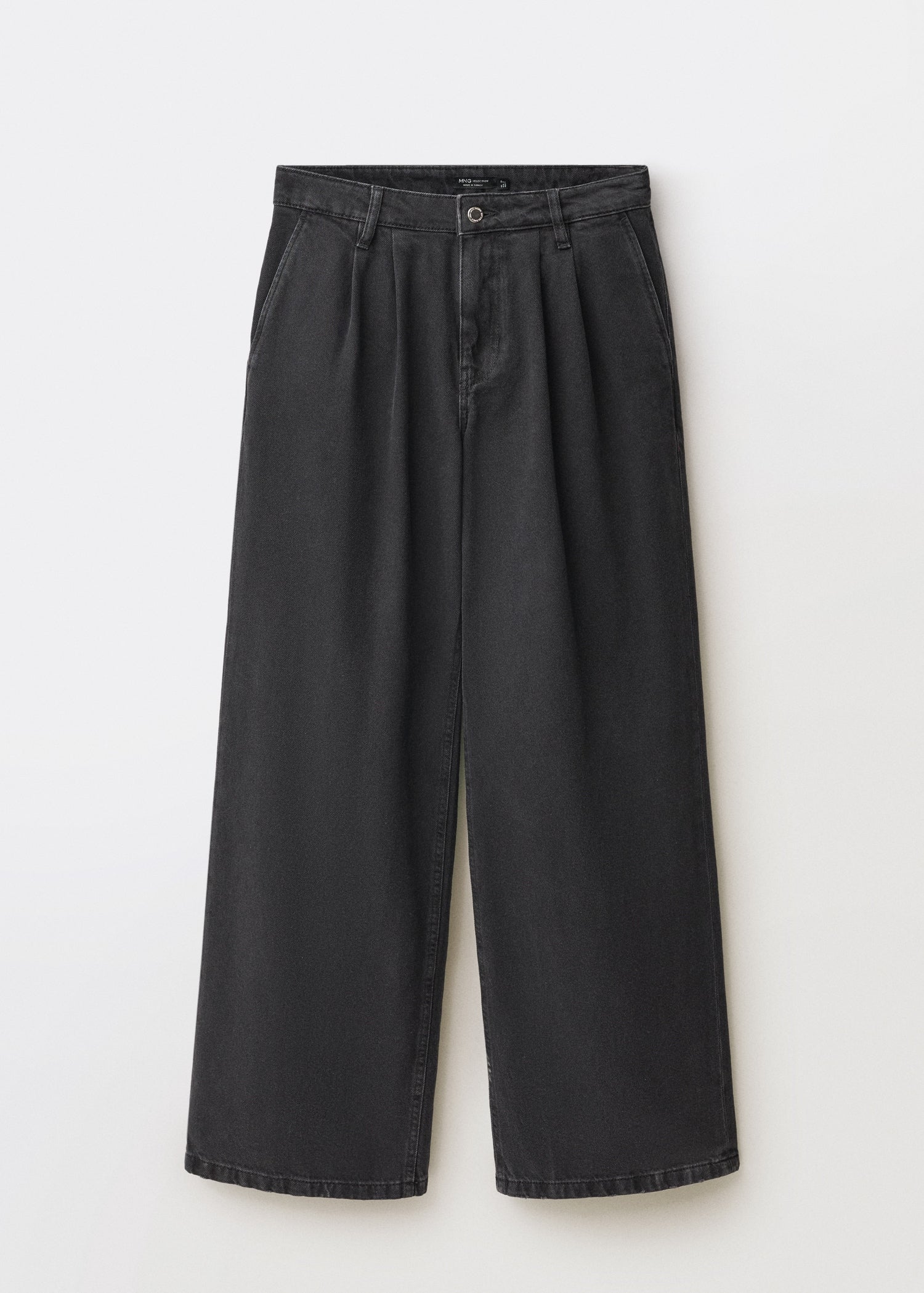 MANGO - Wideleg pleated jeans black denim - 12 - Woman