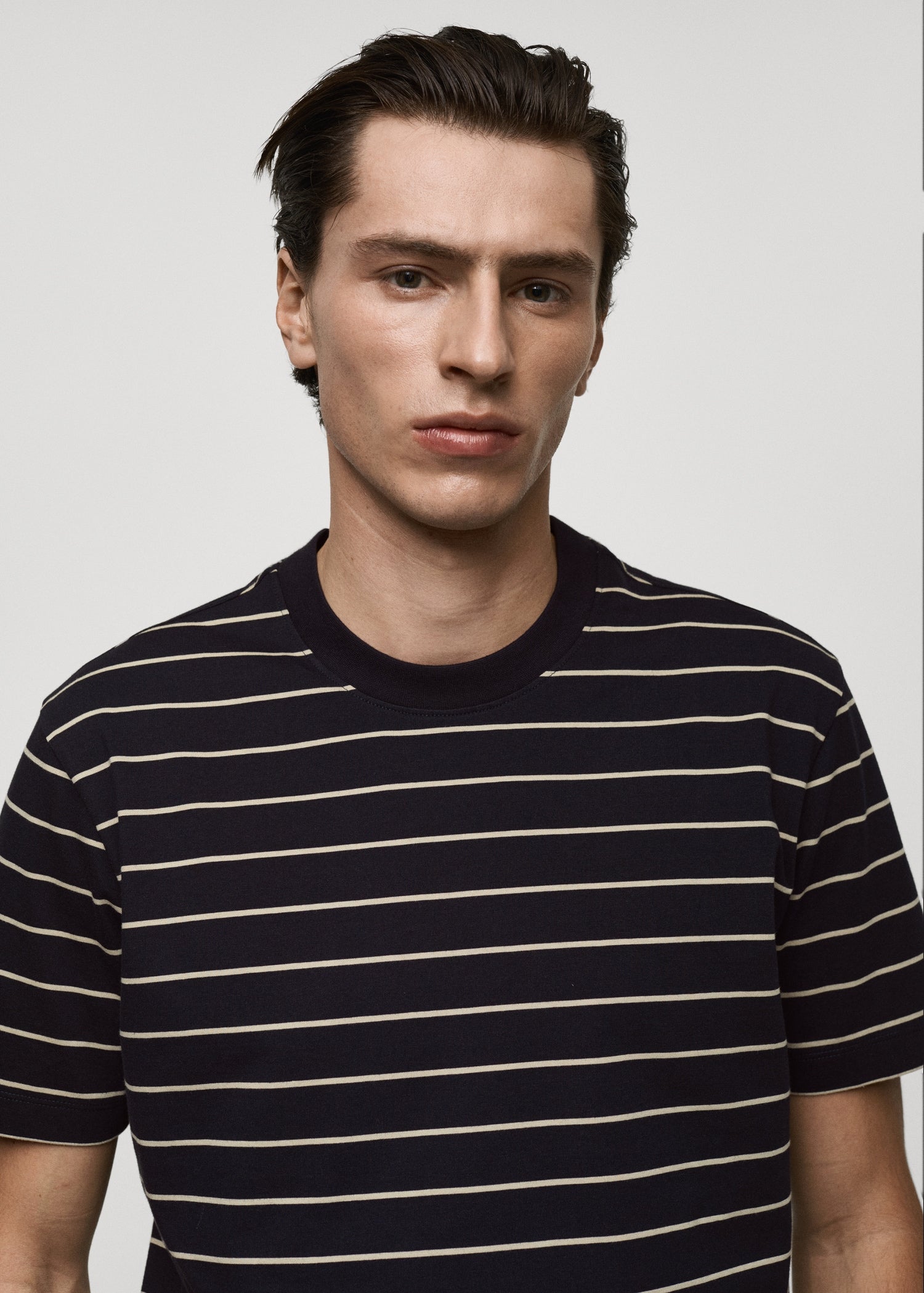 MANGO MAN - 100% cotton striped t-shirt dark navy - S - Man