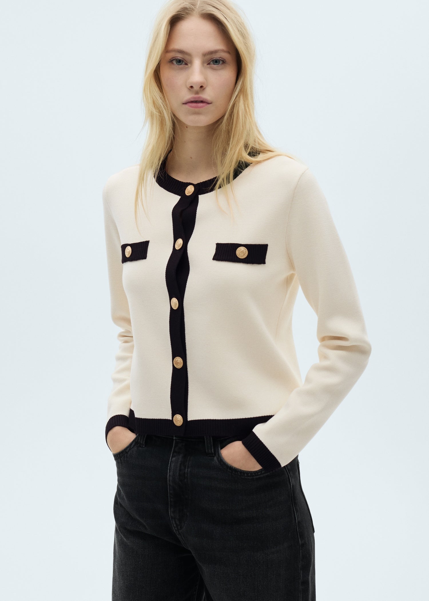 MANGO - Knitted jacket with jewel buttons ecru - S - Woman