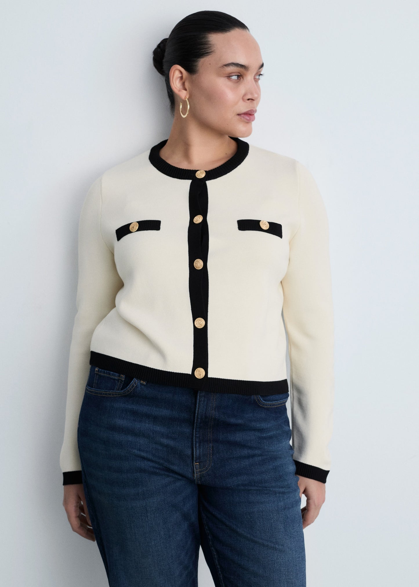 MANGO - Knitted jacket with jewel buttons ecru - S - Woman