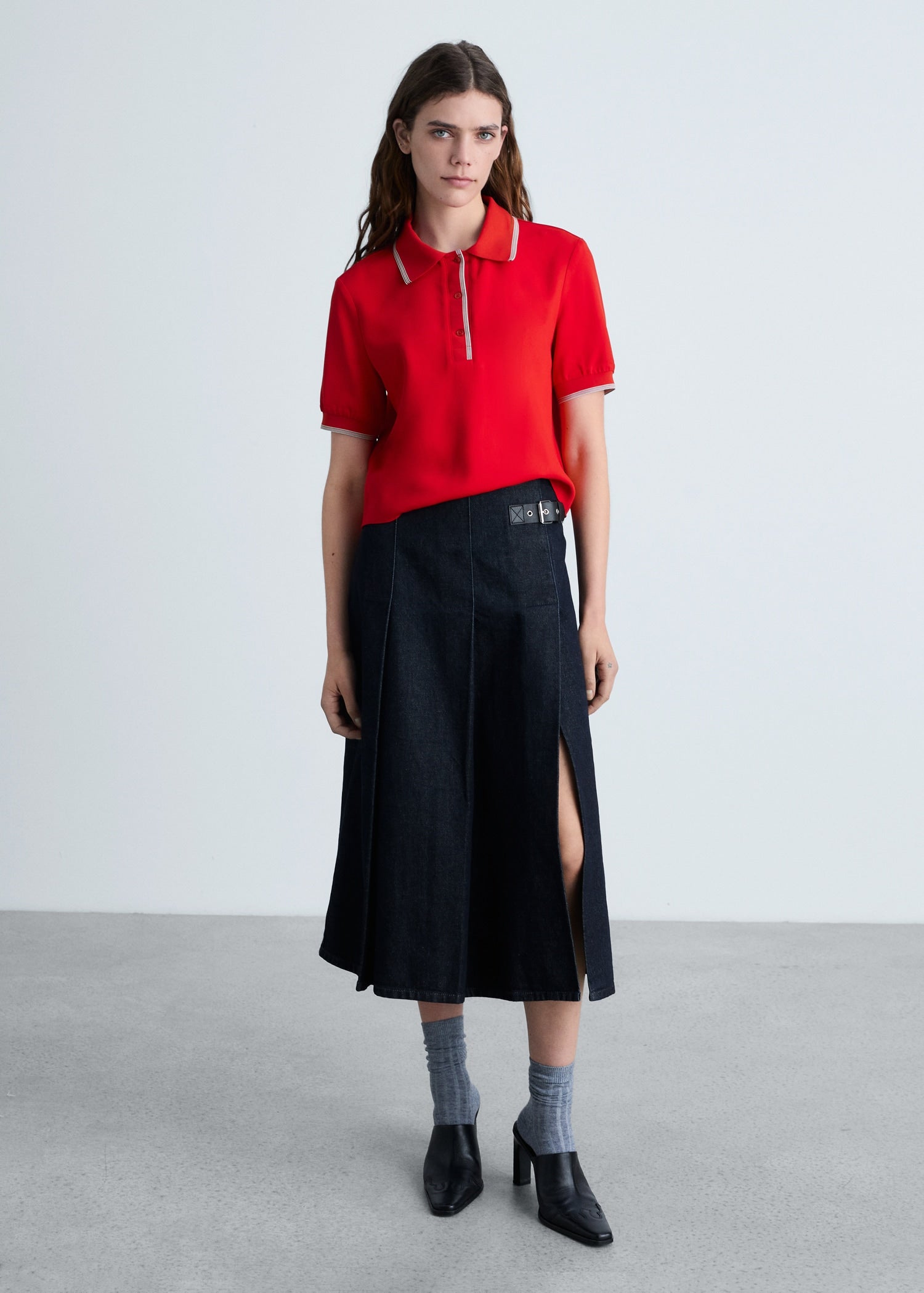 MANGO - Cropped polo shirt with contrasting trim red - 8 - Woman