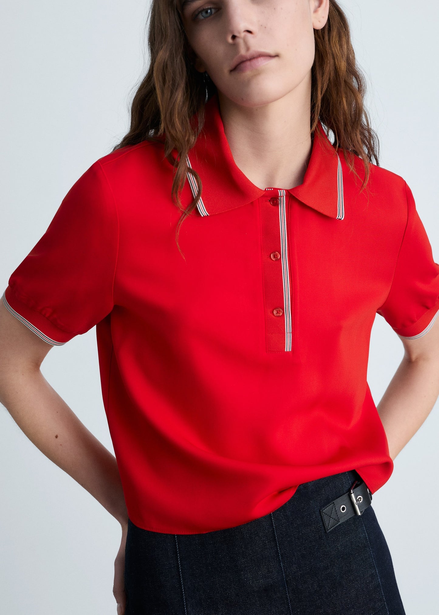 MANGO - Cropped polo shirt with contrasting trim red - 8 - Woman