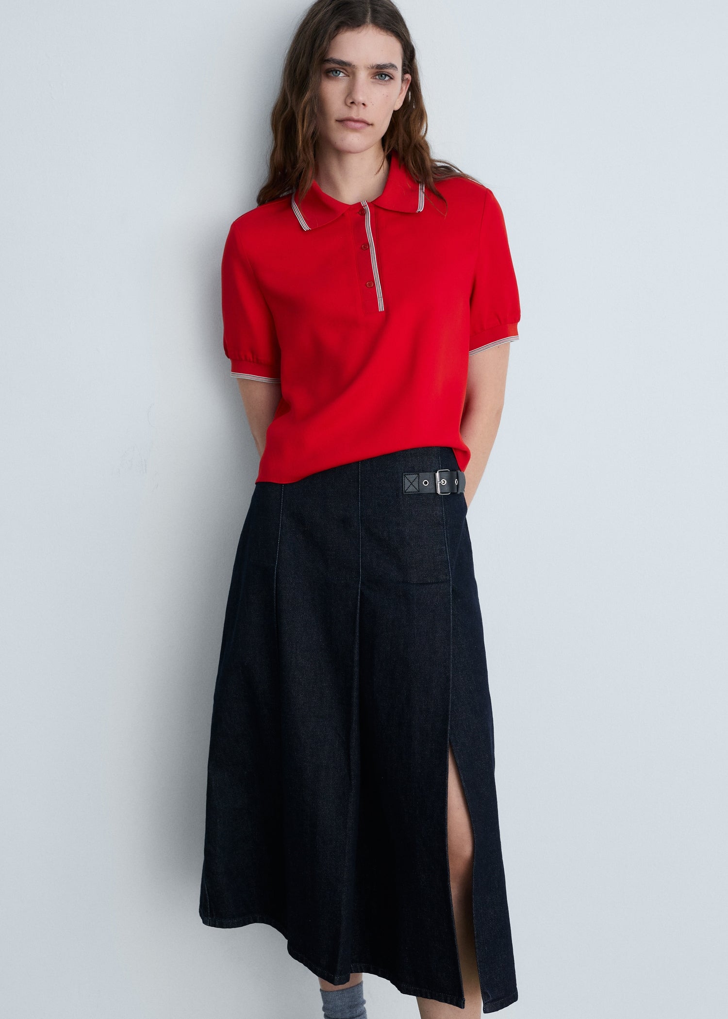 MANGO - Cropped polo shirt with contrasting trim red - 8 - Woman