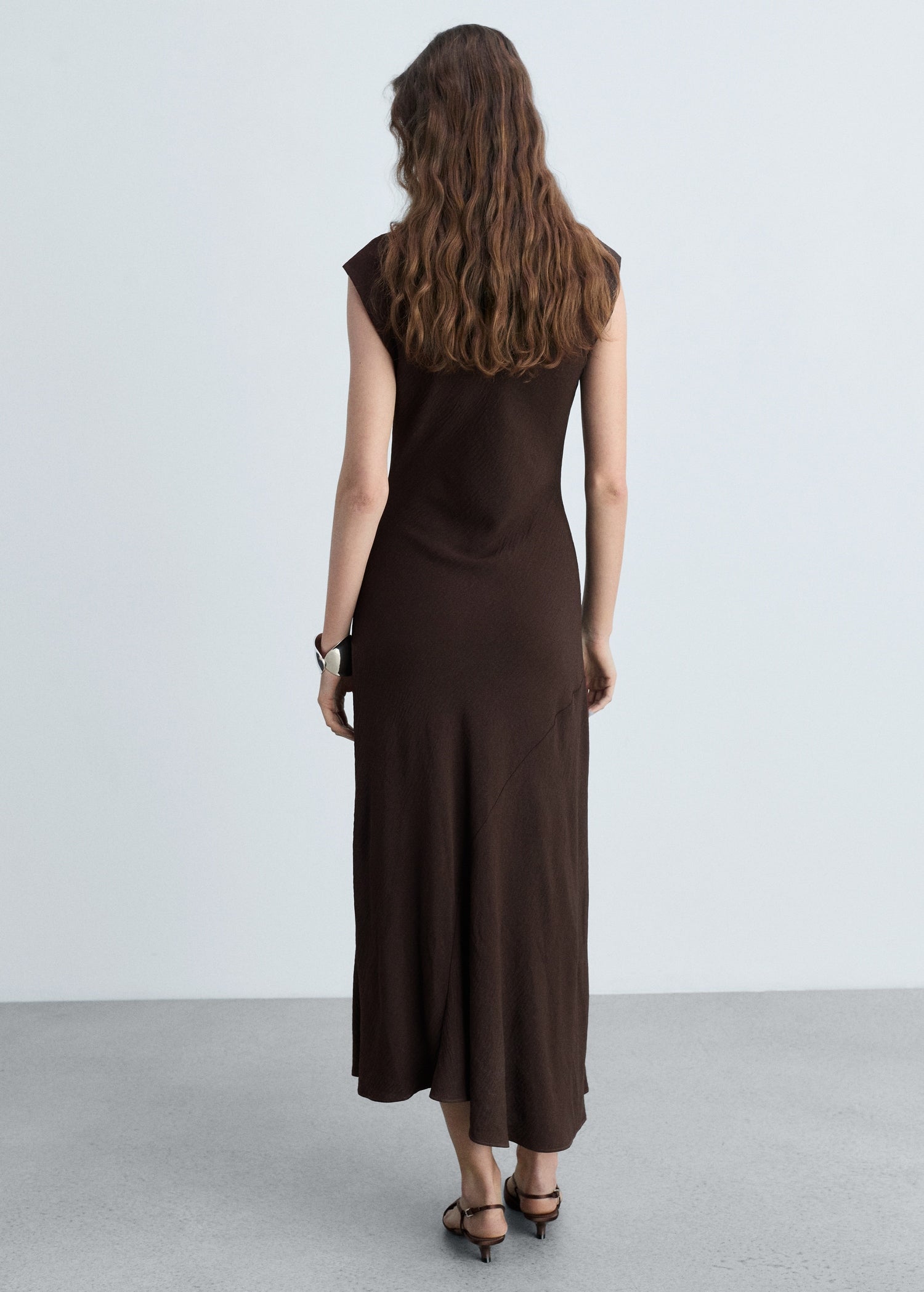 MANGO - Textured asymmetrical dress brown - 4 - Woman