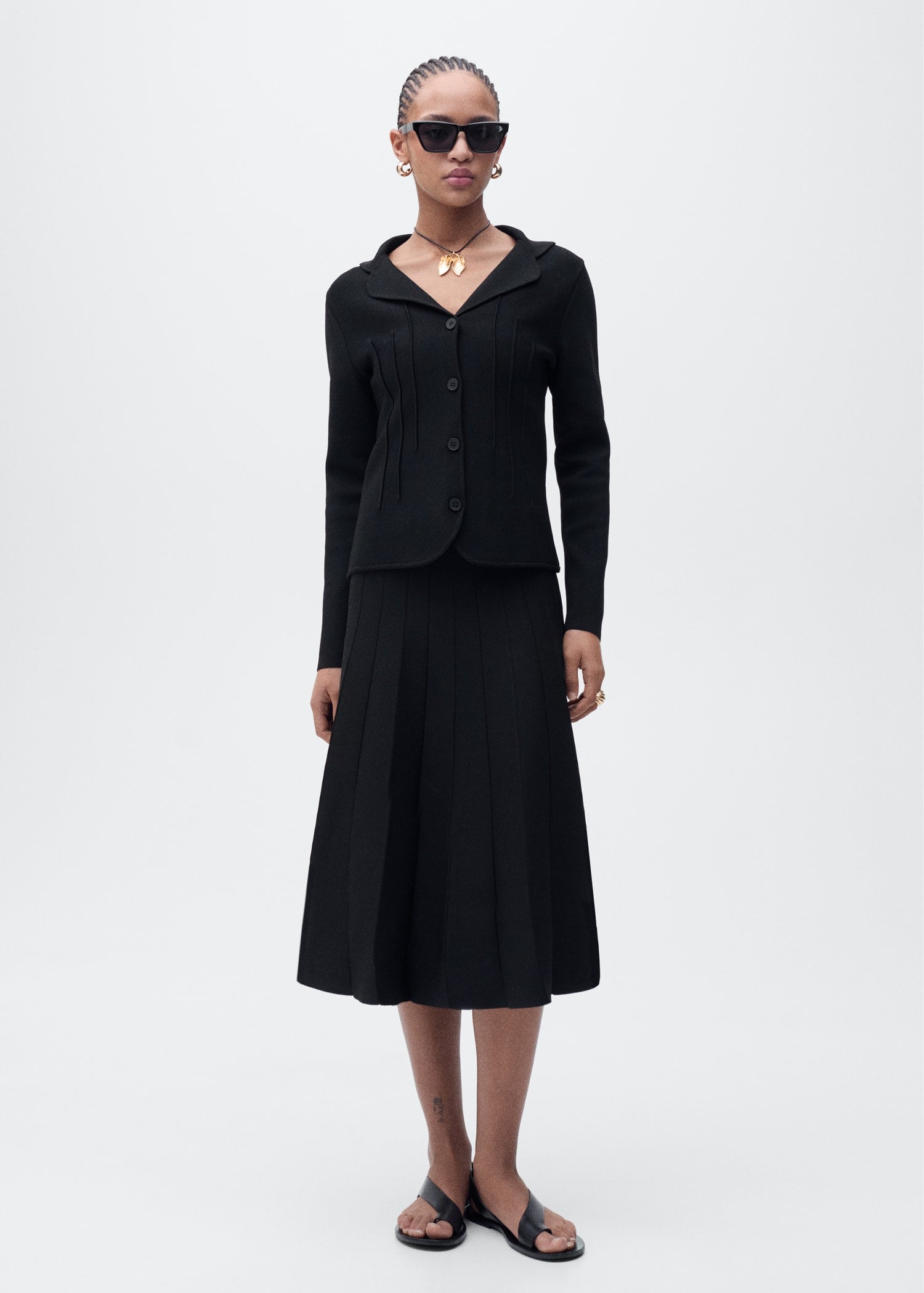 MANGO - Knitted jacket with lapel collar black - XS - Woman