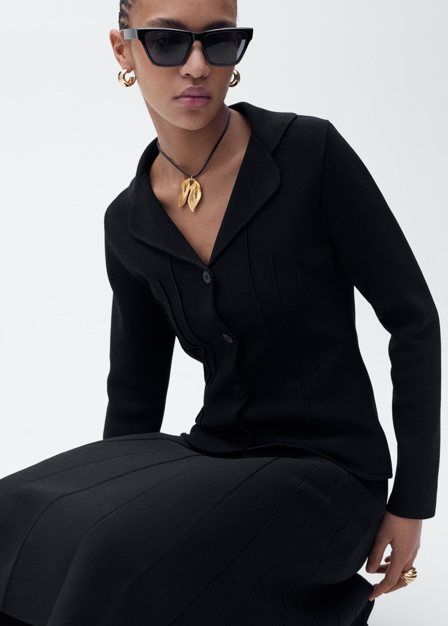 MANGO - Knitted jacket with lapel collar black - XS - Woman