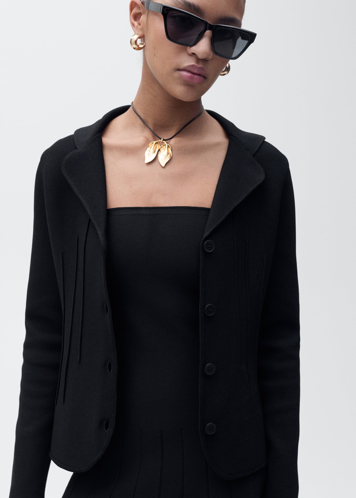 MANGO - Knitted jacket with lapel collar black - XS - Woman