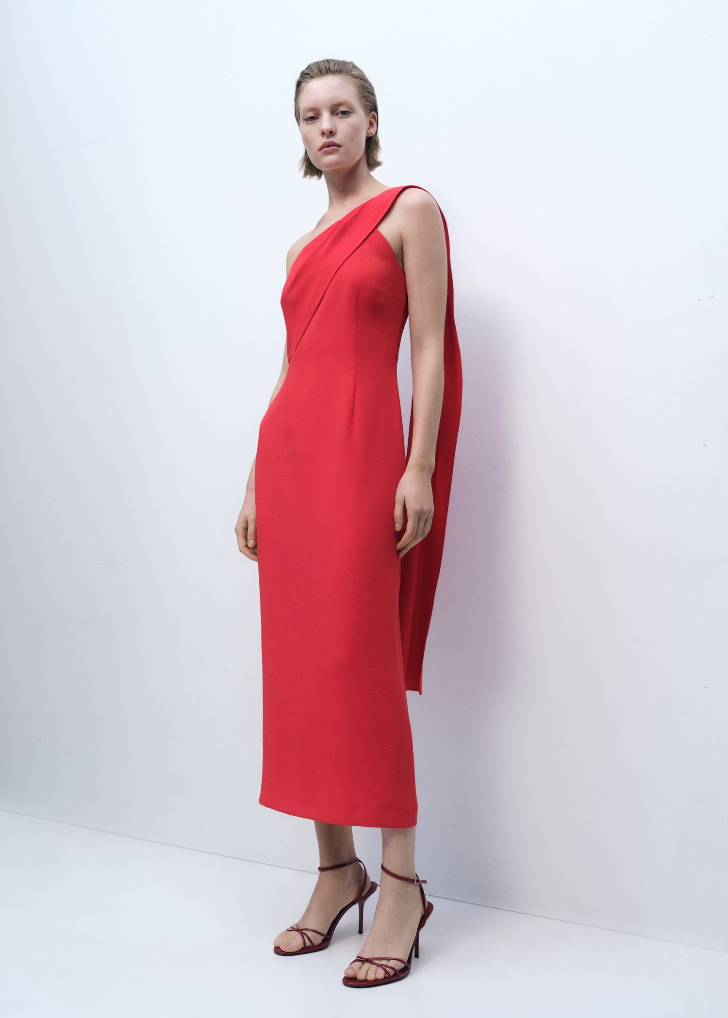 MANGO - Asymmetrical bow-neck dress red - 10 - Woman