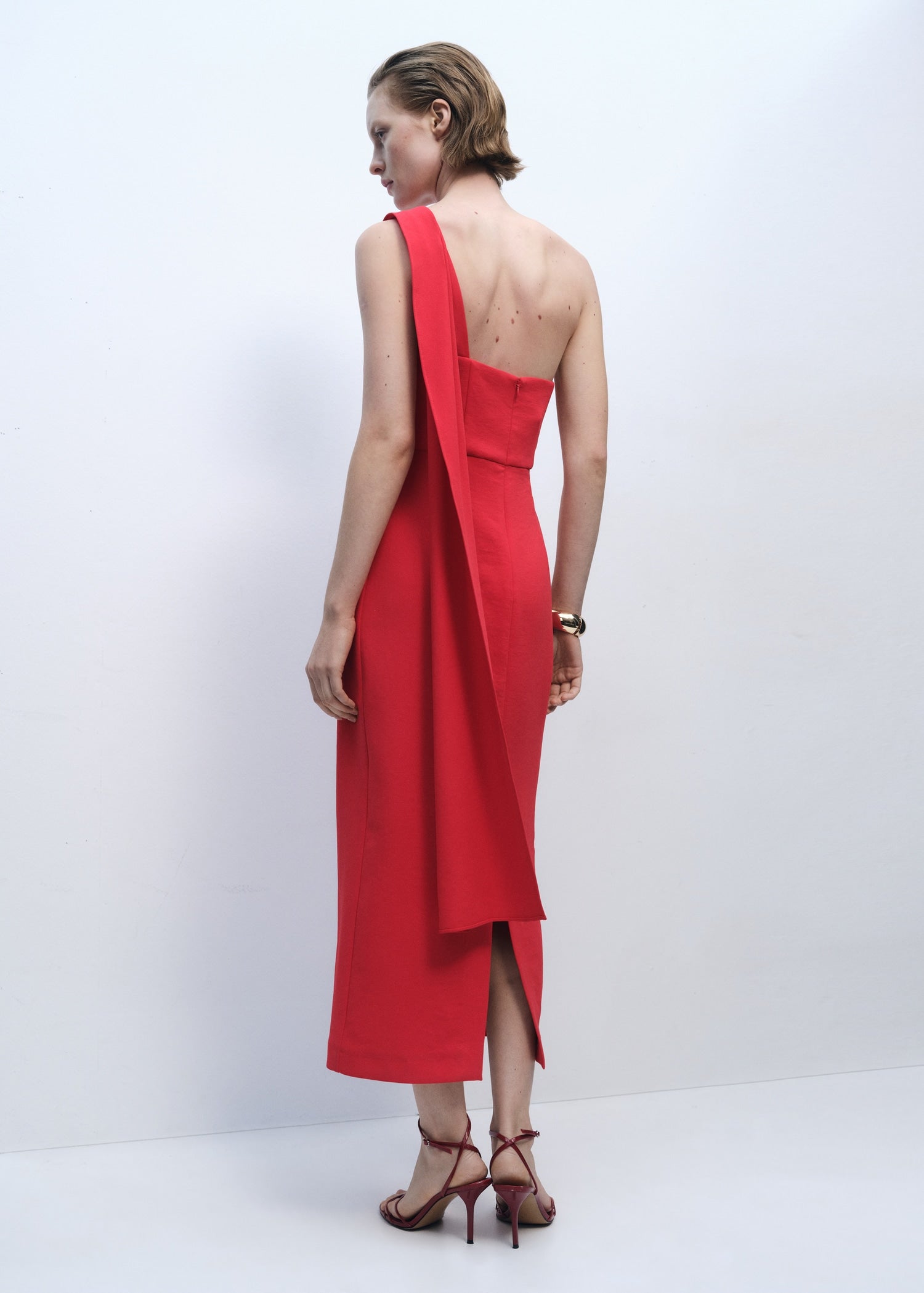 MANGO - Asymmetrical bow-neck dress red - 10 - Woman