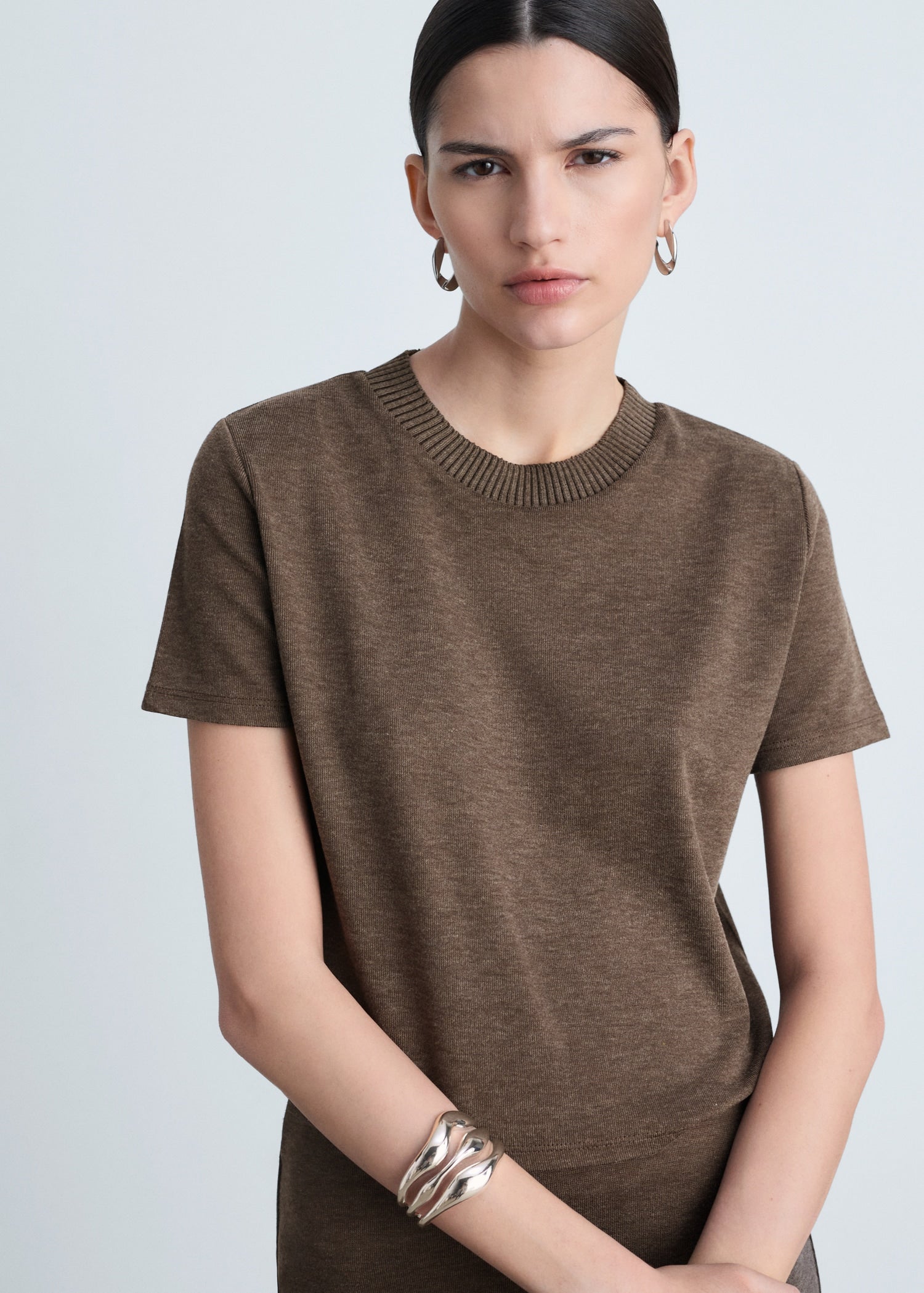 MANGO - Short-sleeve knitted t-shirt brown - XL - Woman