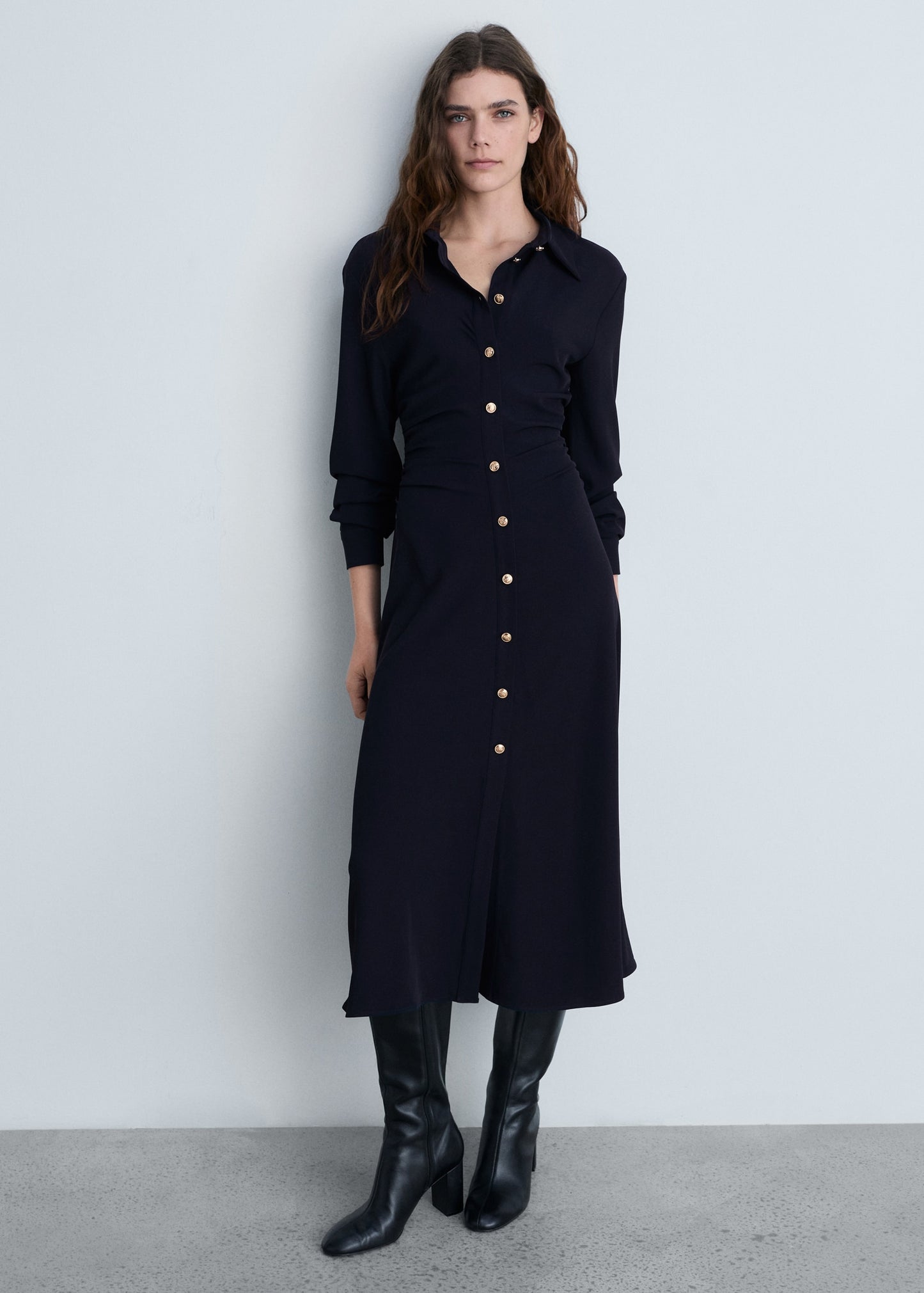 MANGO - Midi-dress with draped waist dark navy - 8 - Woman