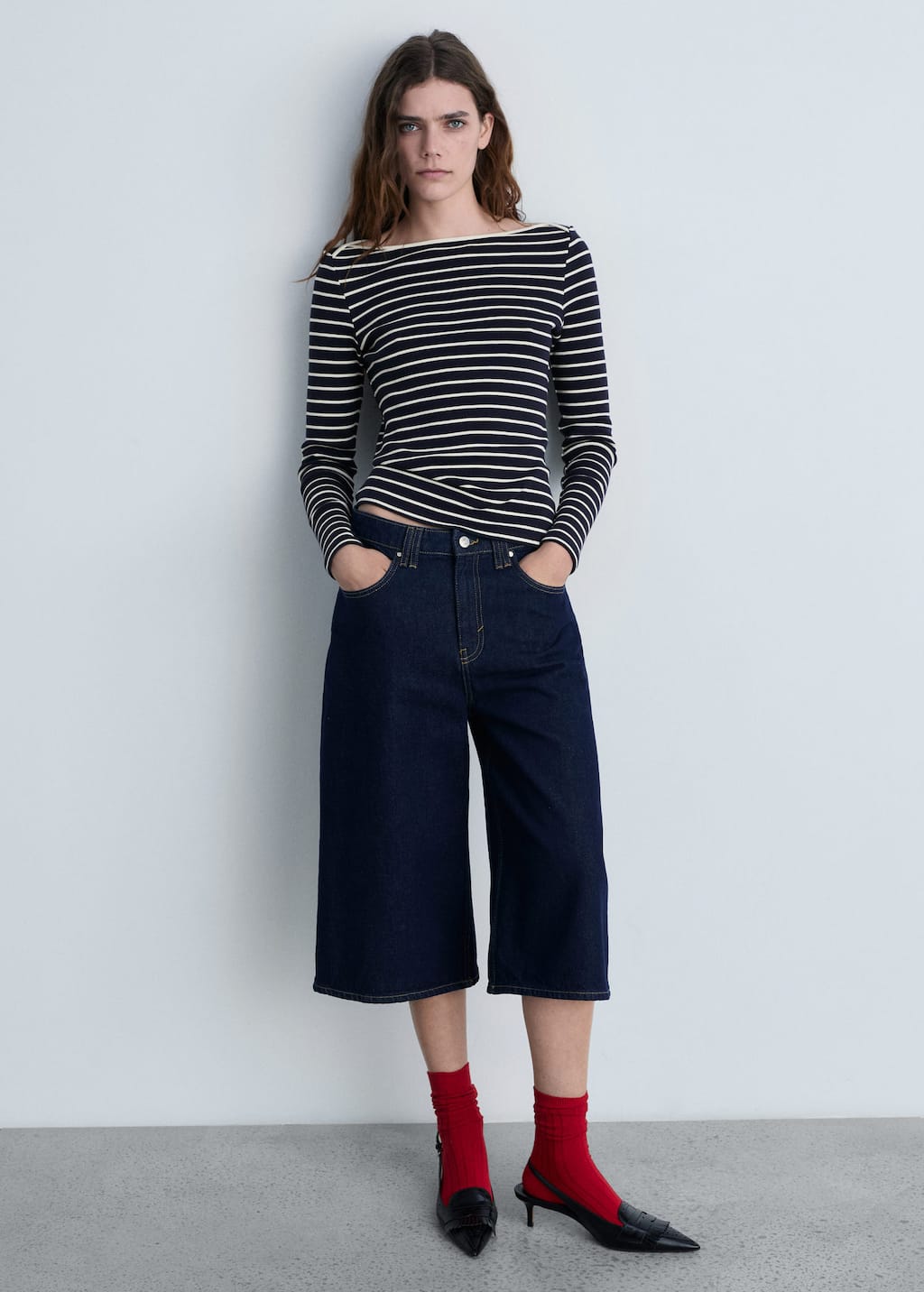 MANGO - Striped boat-neck t-shirt dark navy - M - Woman