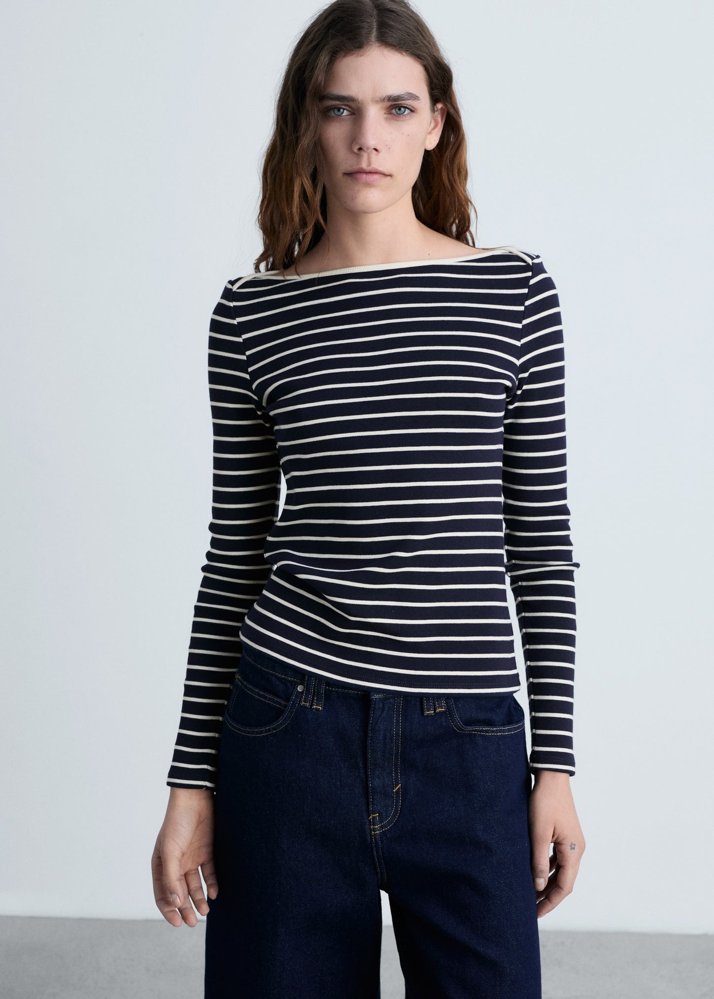 MANGO - Striped boat-neck t-shirt dark navy - M - Woman