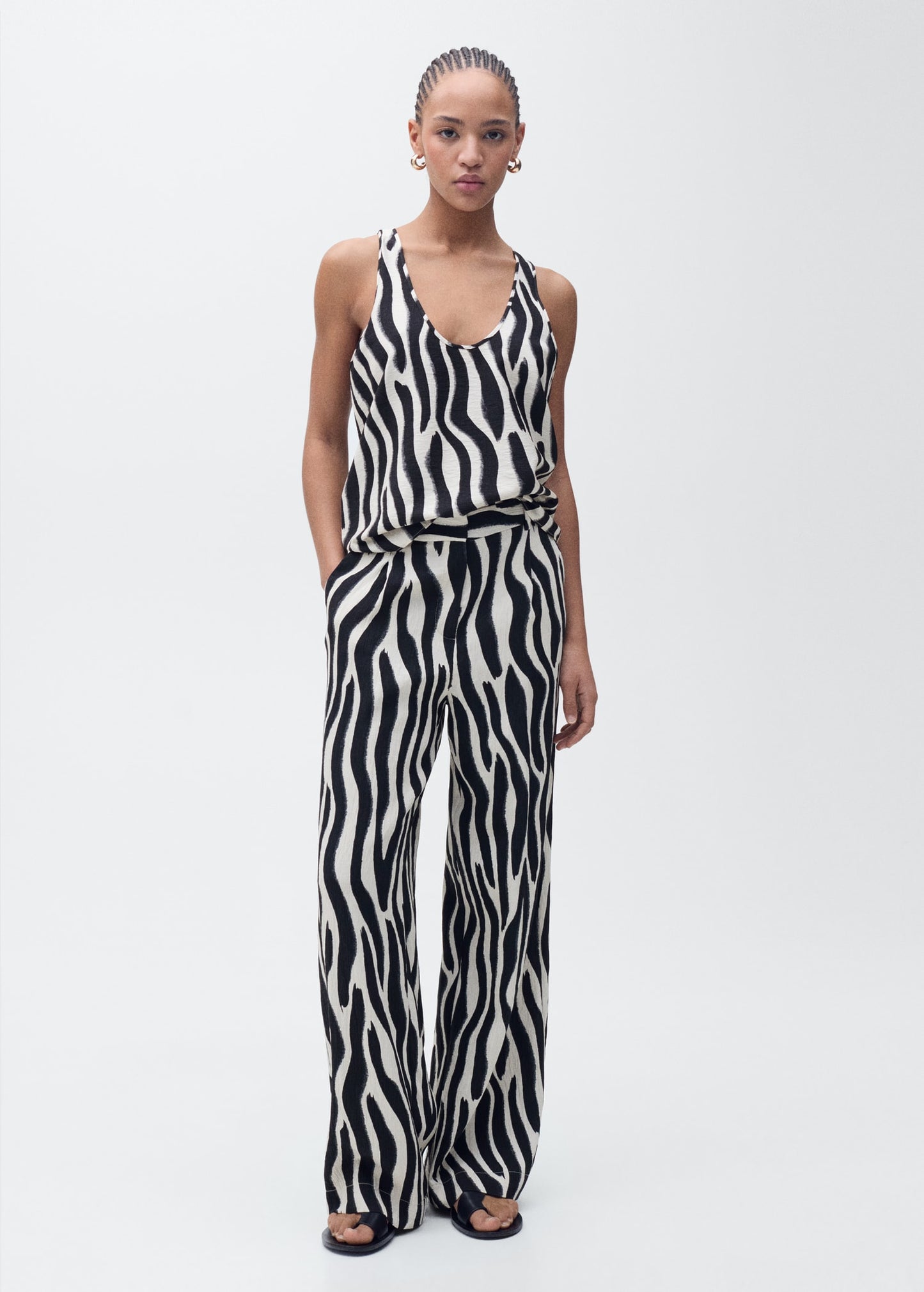 MANGO - Zebra-print strappy top ecru - S - Woman